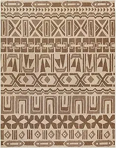Gertmenian Indoor/Outdoor Kona Coast by Reyn Spooner Rug - 9x13 Extra Large, Stain & UV Resistant, Ideal for Deck, Patio, Poolside Rooms - Tribal, Light Brown, 46671