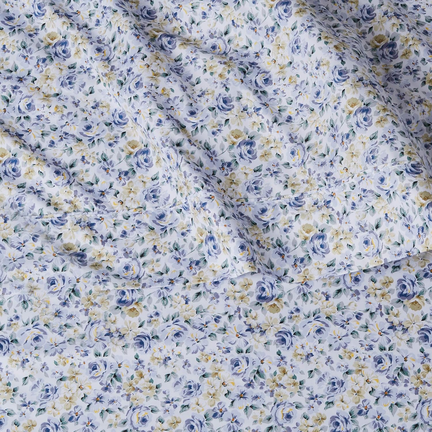 Amazon Basics Lightweight Super Soft, Breathable, Machine Washable, Wrinkle Resistant Microfiber 4 Piece Sheet Set with 14-Inch Deep Pockets - King, Blue Floral - Image 4