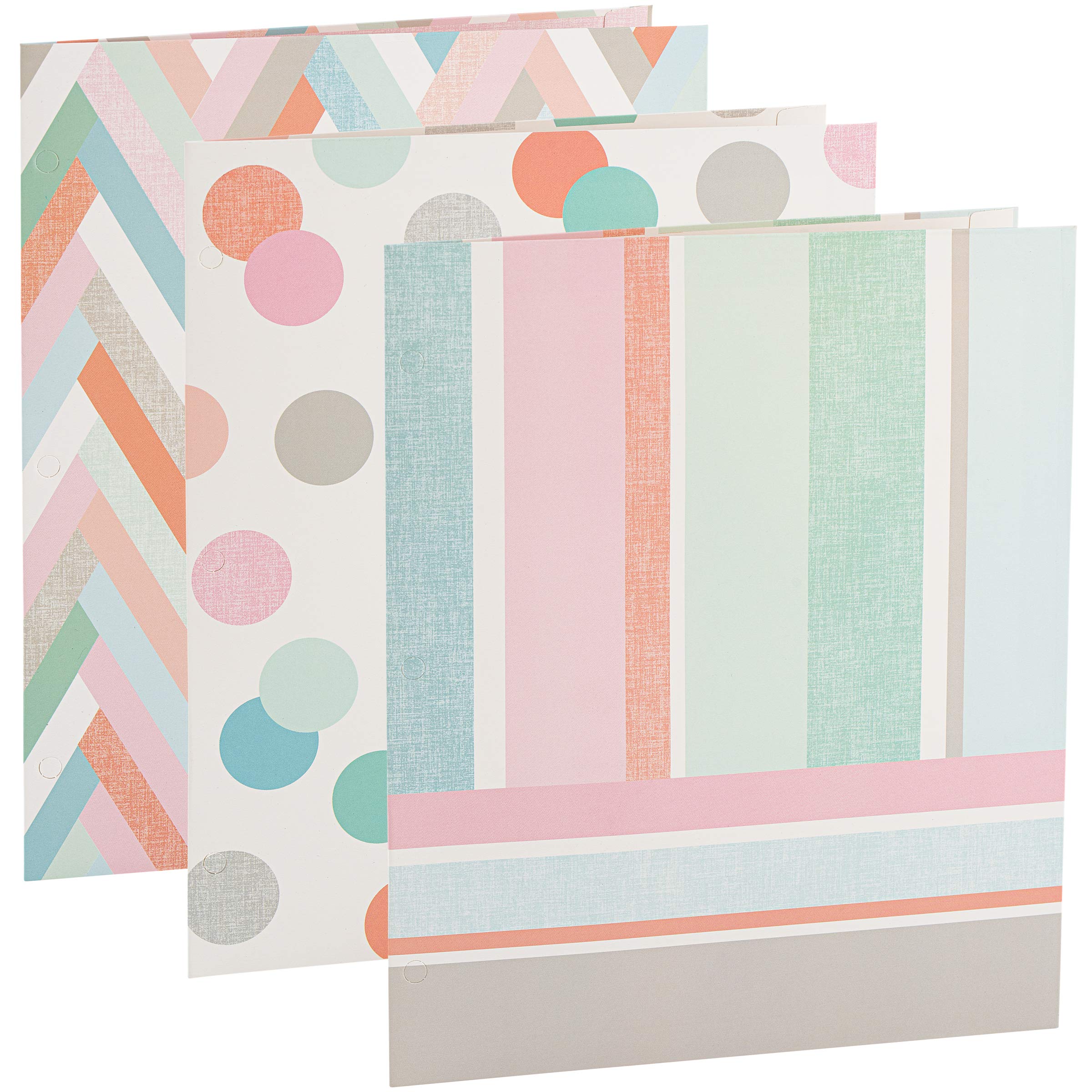 2 Pocket Paper Folder 11.75" x 9.5" Unique Print, Striped, Dots, Herringbone, Ideal for School, Office, or Home Organization Purposes, Summer Breeze Collection (3 Pack) By Emraw
