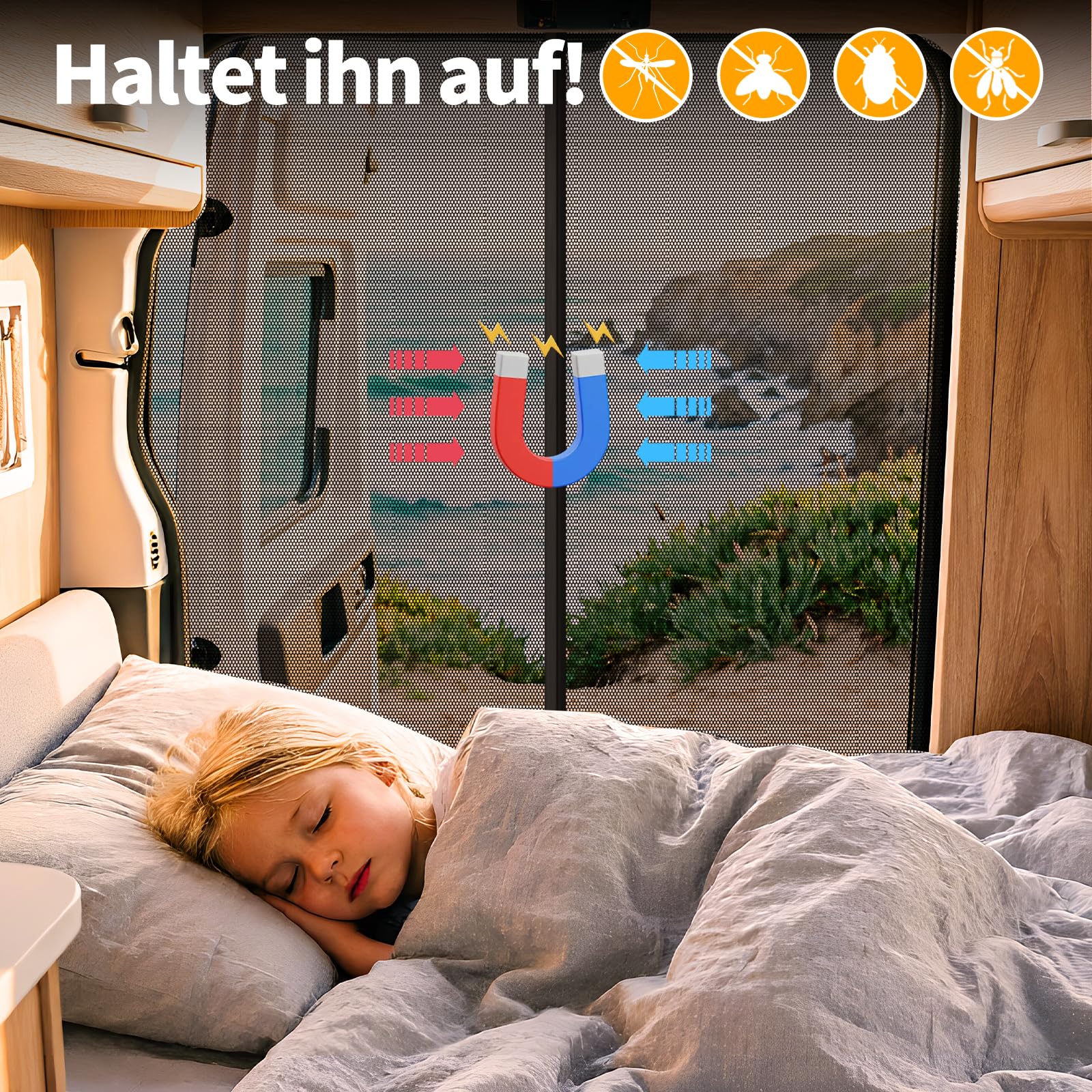 Moskitonetz Magnetisch kompatibel VW T5 T6 für Hintertür, Auto Fliegengitter & Insektennetz & Sonnenschutz, mit Mittelmagnetverschluss, VW T5 T6 Camping-Zubehör