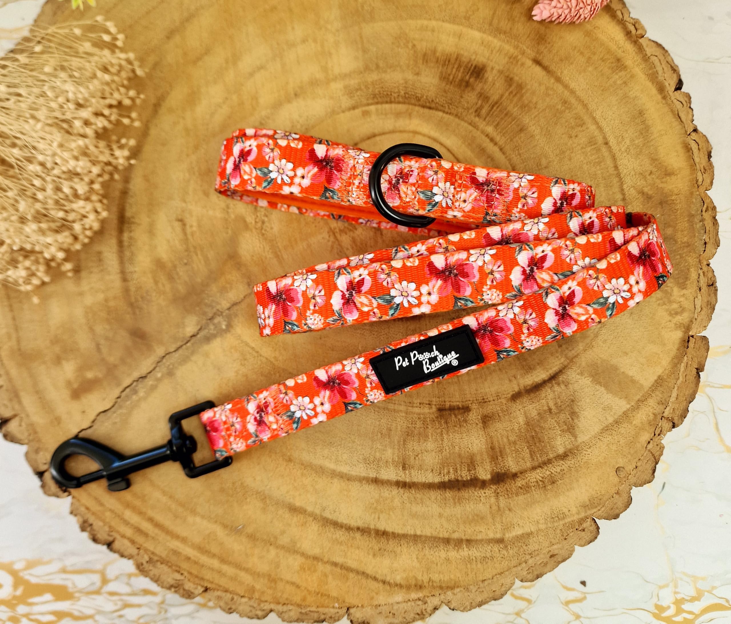 Sweet Marmalade Blossom Floral Dog Lead - Pet Pooch Boutique 152cm x 2cm, Floral, Reversible