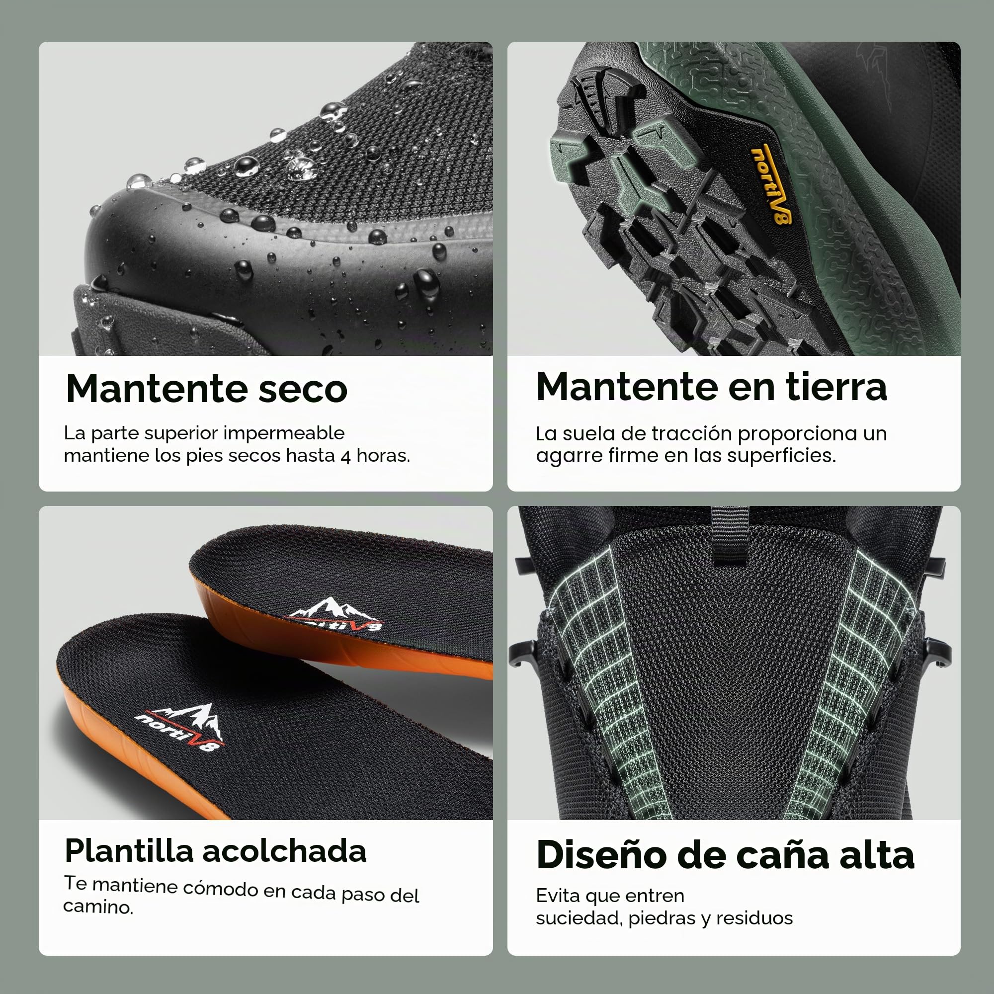 NORTIV 8 Botas Montaña Hombre Impermeabilidad Estática hasta 4 Horas Botas Trekking con Plantilla Acolchada Zapatilla Senderismo Antideslizante
