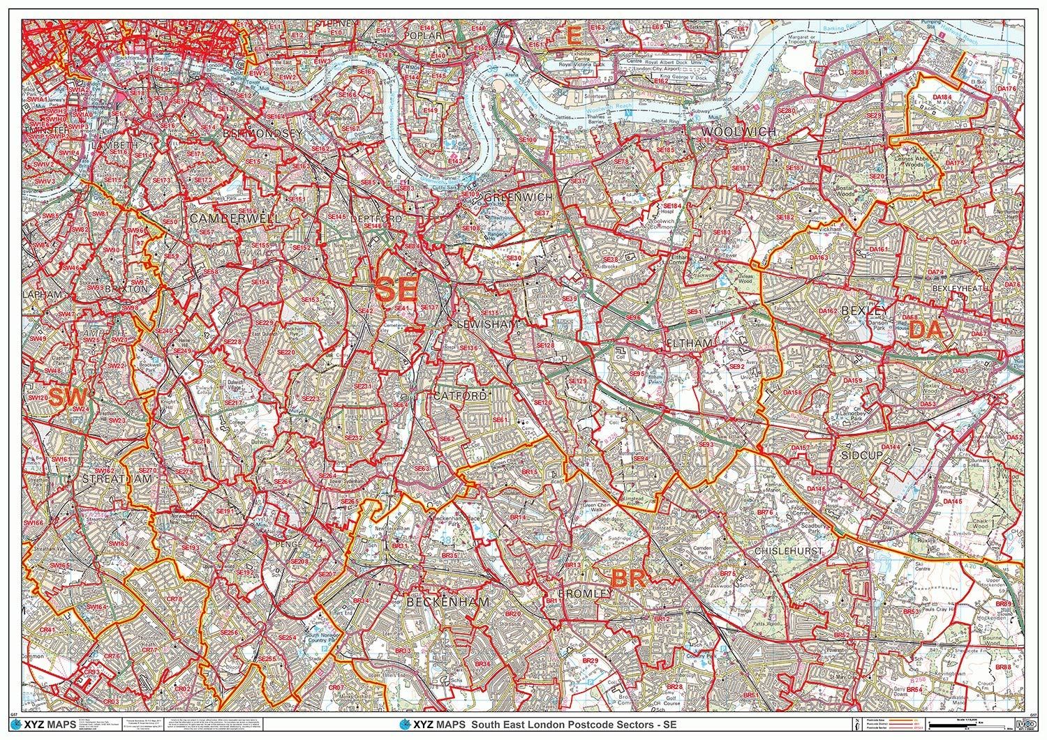 South East London - SE - Postcode Wall Map - Paper