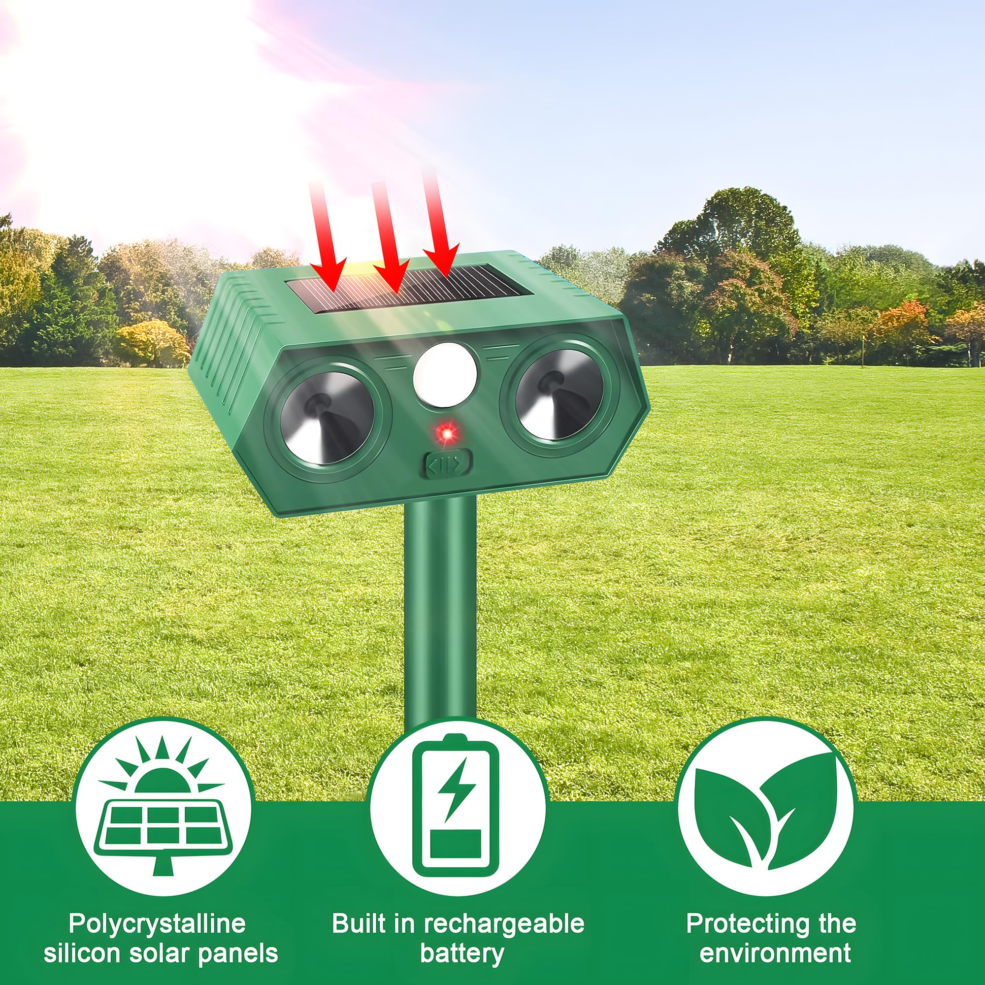 4 repelentes ultrasónicos de gatos para jardines del Reino Unido, repelente de animales alimentado por energía solar, repelente de plagas impermeable IP55 con 2 modos de sensor de movimiento y luz