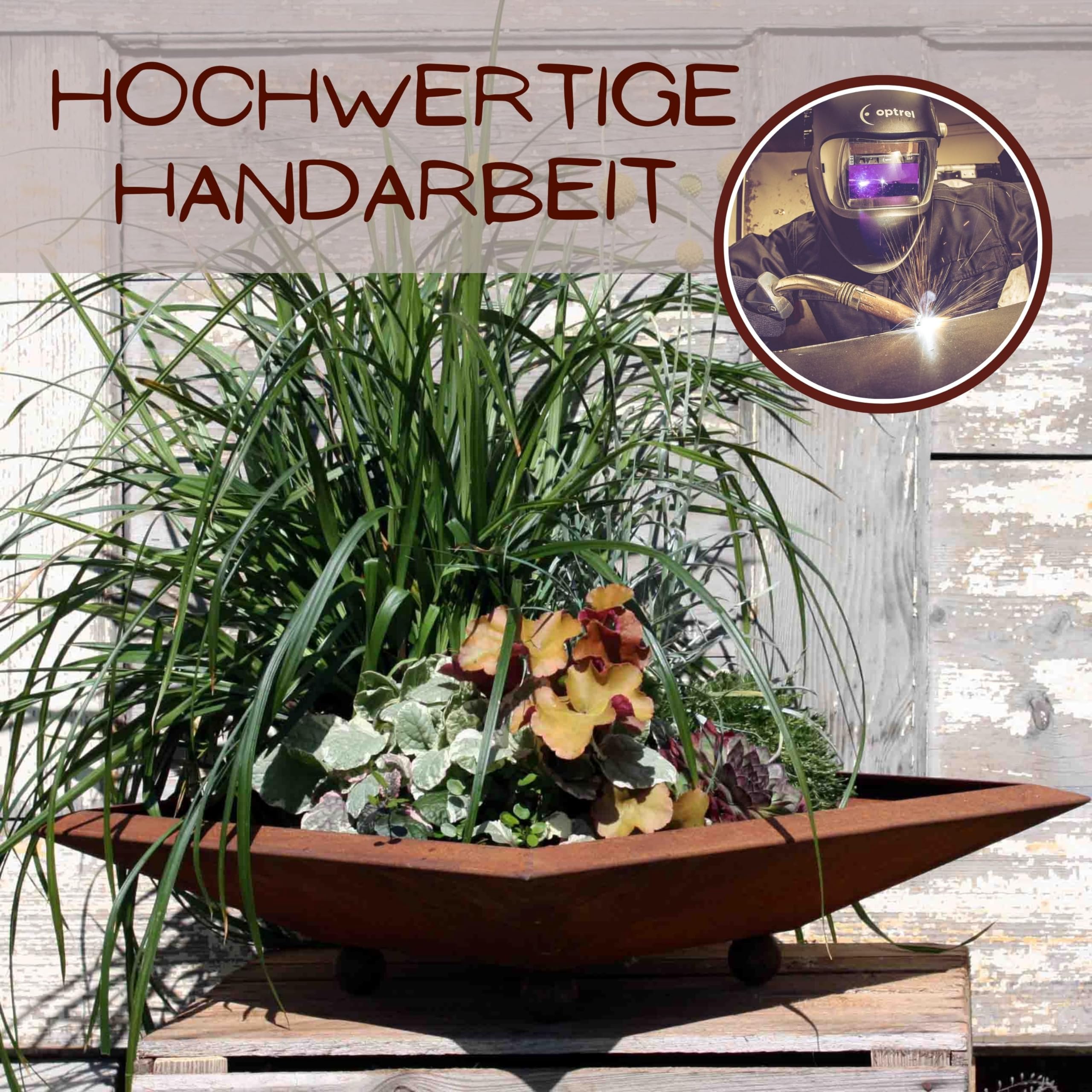 Rostikal Pflanzschale Eckig 40 x 40 in Edelrost - Rostiger Garten Blumentopf, Gartendeko Pflanzschale, Dekoschalen, Grabschale, Deko- und pflanzschalen