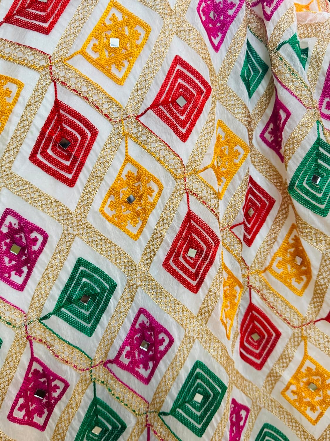 themilestocks Woman's Embroidered Chiffon Garba Dupatta Navratri Wrap Indian Bridal Wedding Phulkari Stole - Image 2