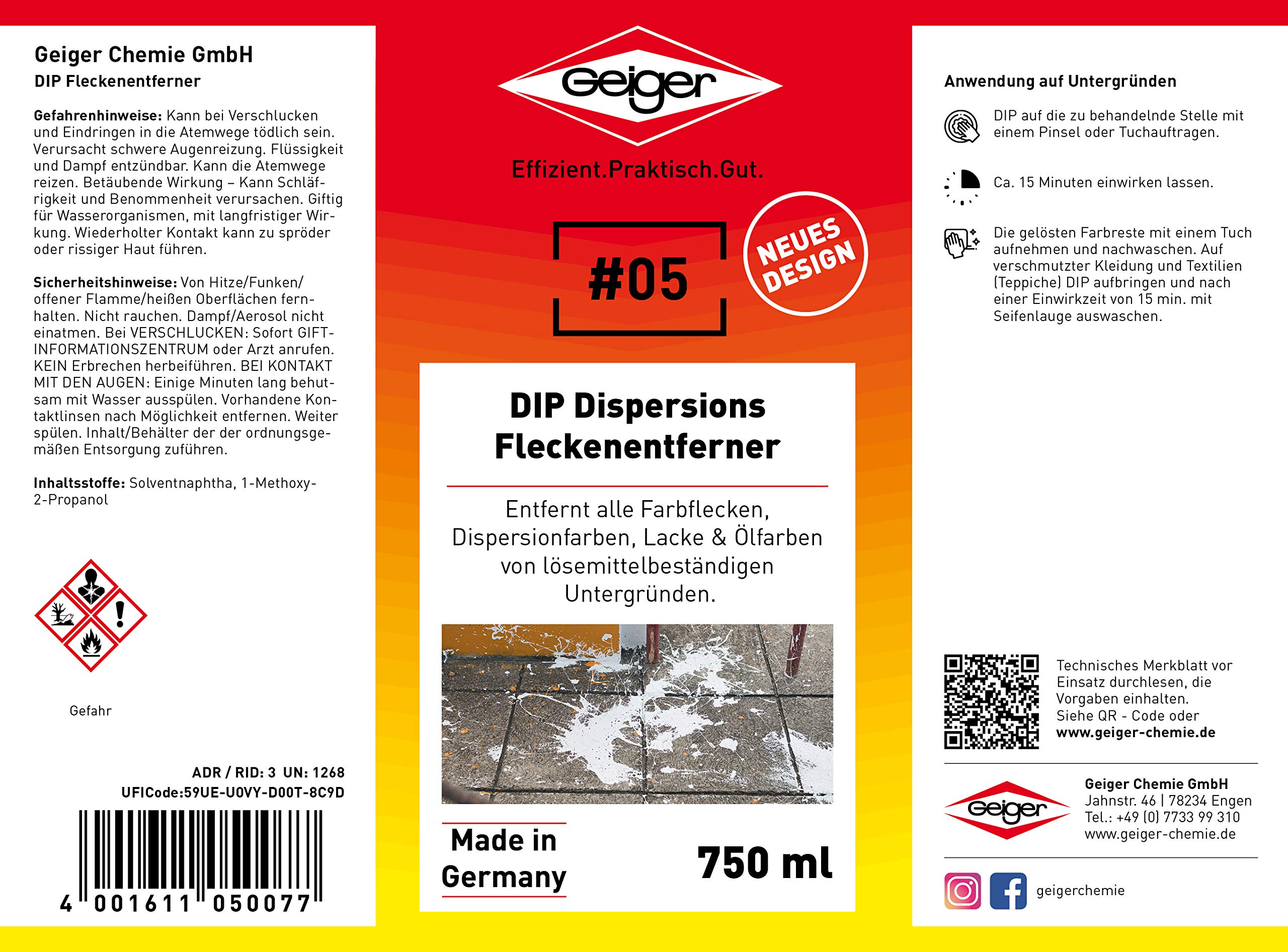 Geiger Chemie Nr. 05 DIP Dispersionsfleckentferner 12 x 750ml Dose