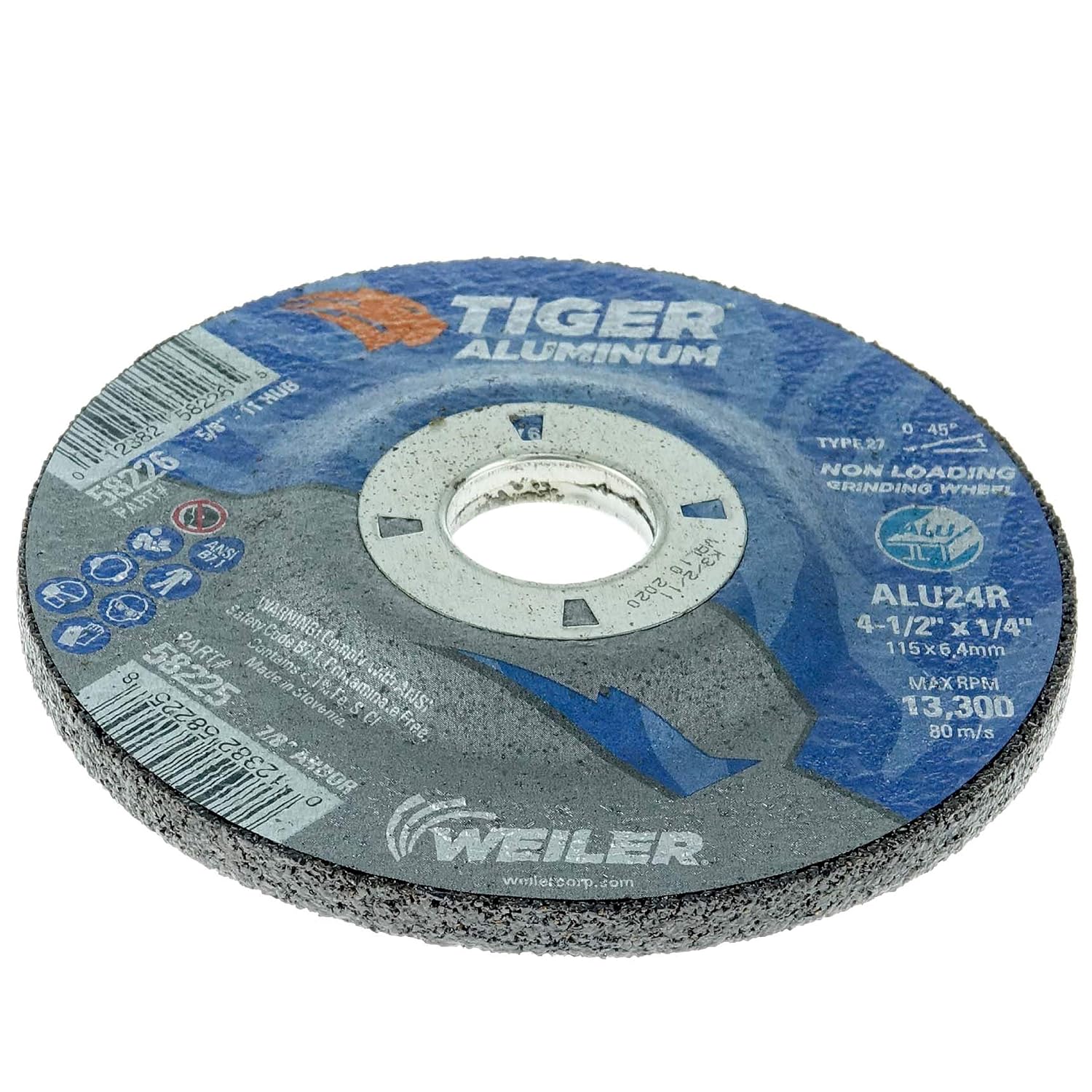Weiler 58225 4-1/2 x 1/4 Tiger Aluminum Type 27 Grinding Wheel ALU24R 7/8 A.H (Pack of 10)