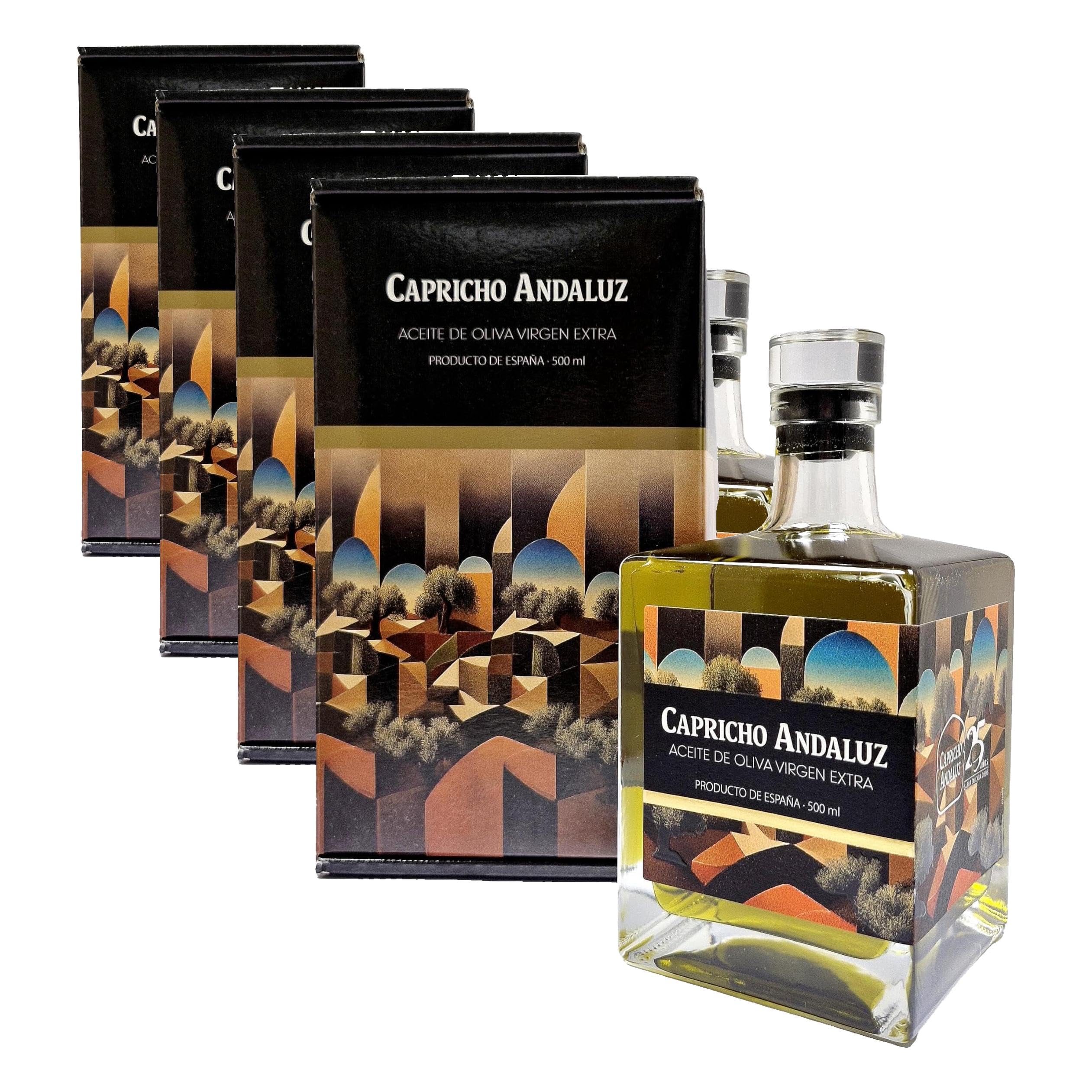 CAPRICHO ANDALUZ Aceite de Oliva Virgen Extra 25 Aniversario 500 ml - Sabor Único y Exclusivo para Tus Platos, Ideal para Regalar (Paquete de 4)