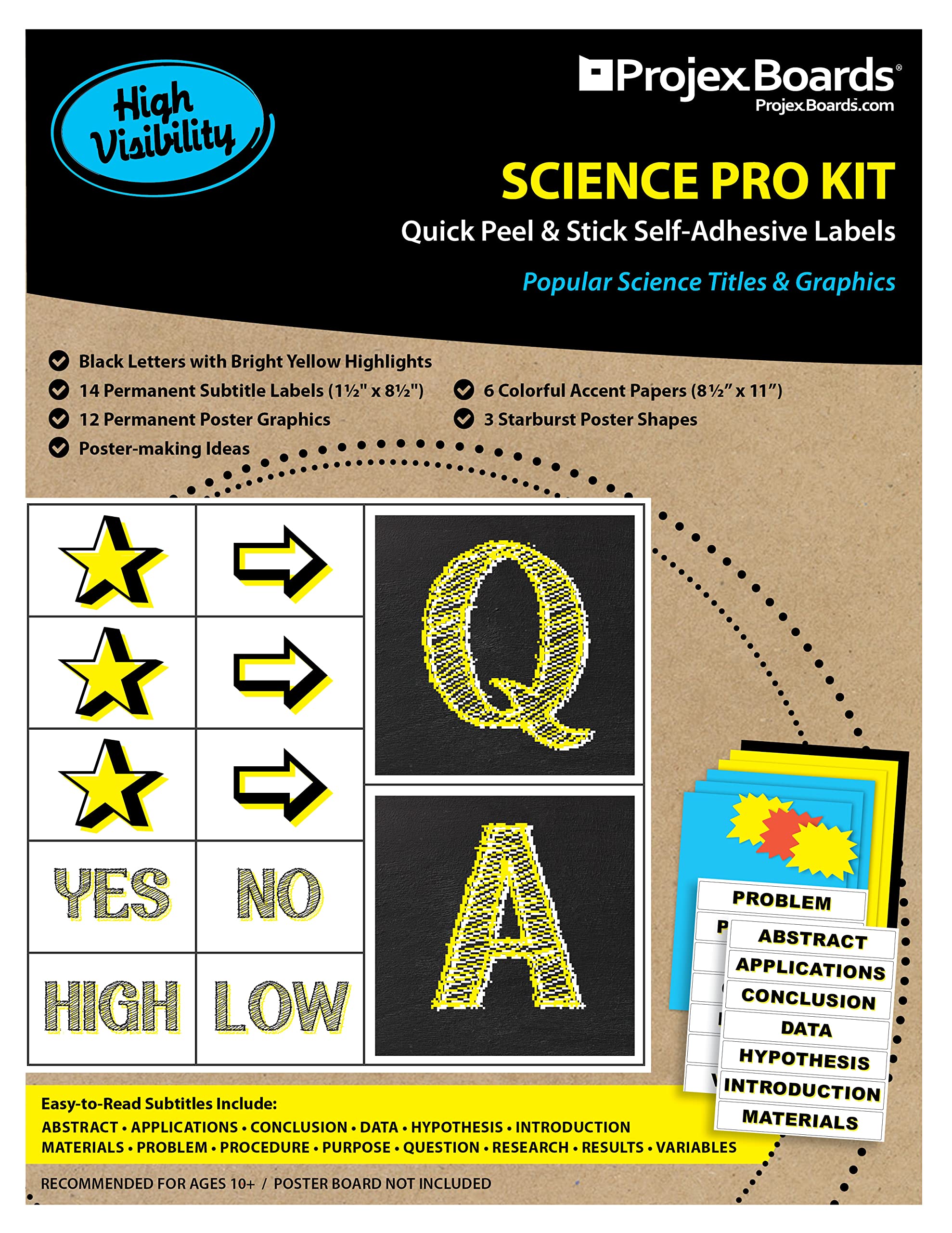 Amazon.com: Projex Boards, Self-Adhesive Presentation Science Subtitles, 26  Titles and Science Stickers