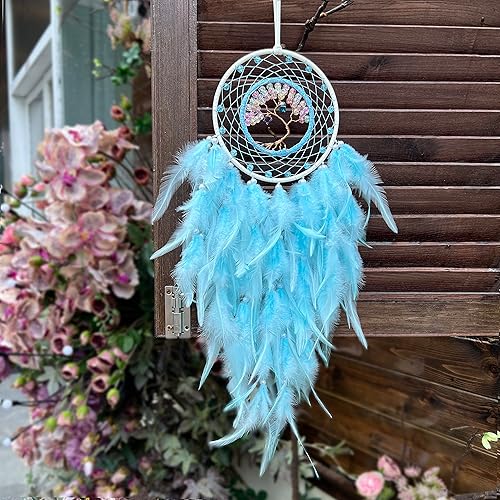 Miniatura 6 de Atrapasueños, Atrapasueños Azul Claro Árbol de la Vida Decoración de Pared, con Cuentas Coloridas Similares a Dulces, Perfecto Atrapasueños Hecho a