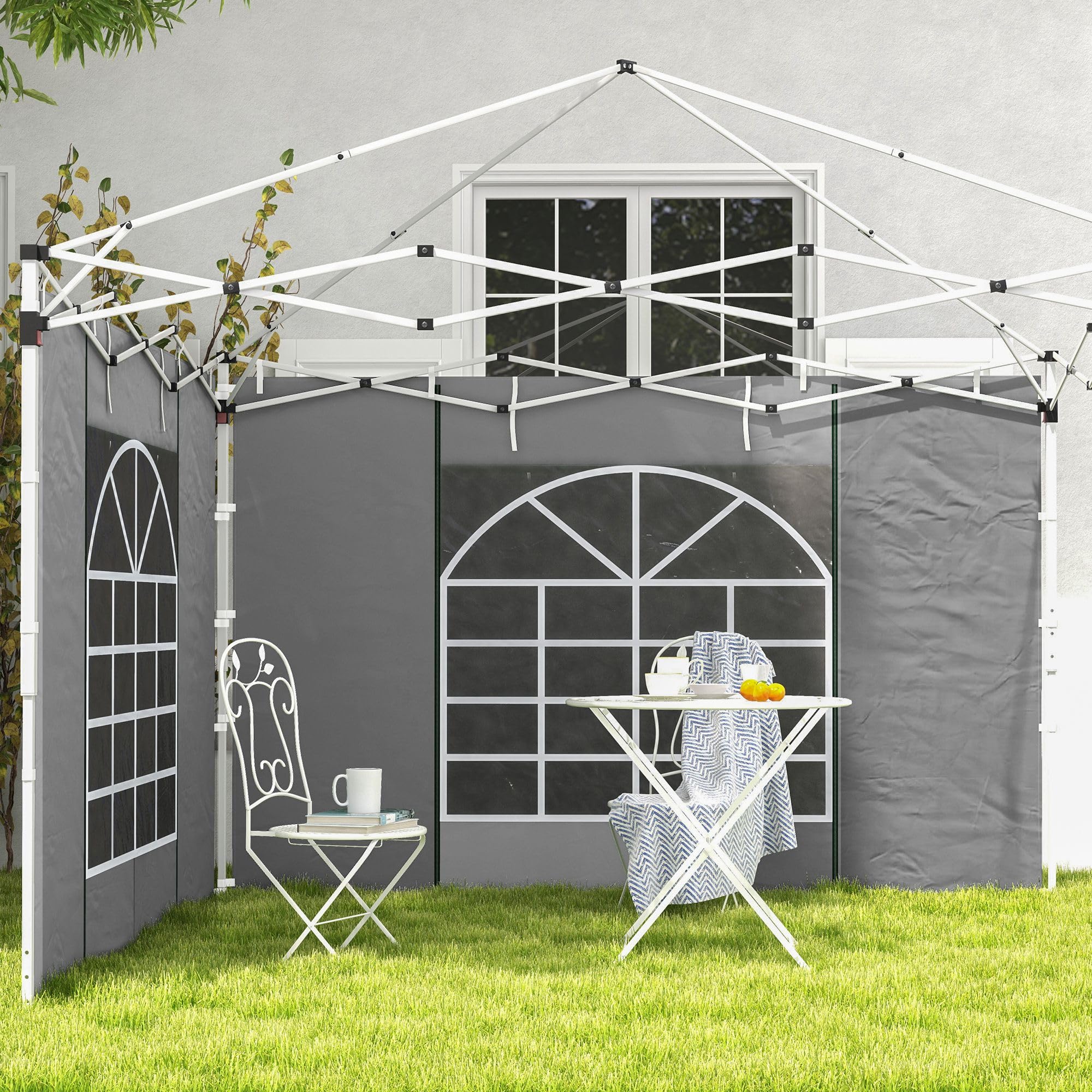 Outsunny 2 Paredes Laterales para Carpas de 3 x 3/3 x 6 m, 300x200 cm, Paredes Laterales de Repuesto para Cenador de Tela Oxford con Ventana Enrollable y Puerta con Cremallera, para Fiestas, Gris