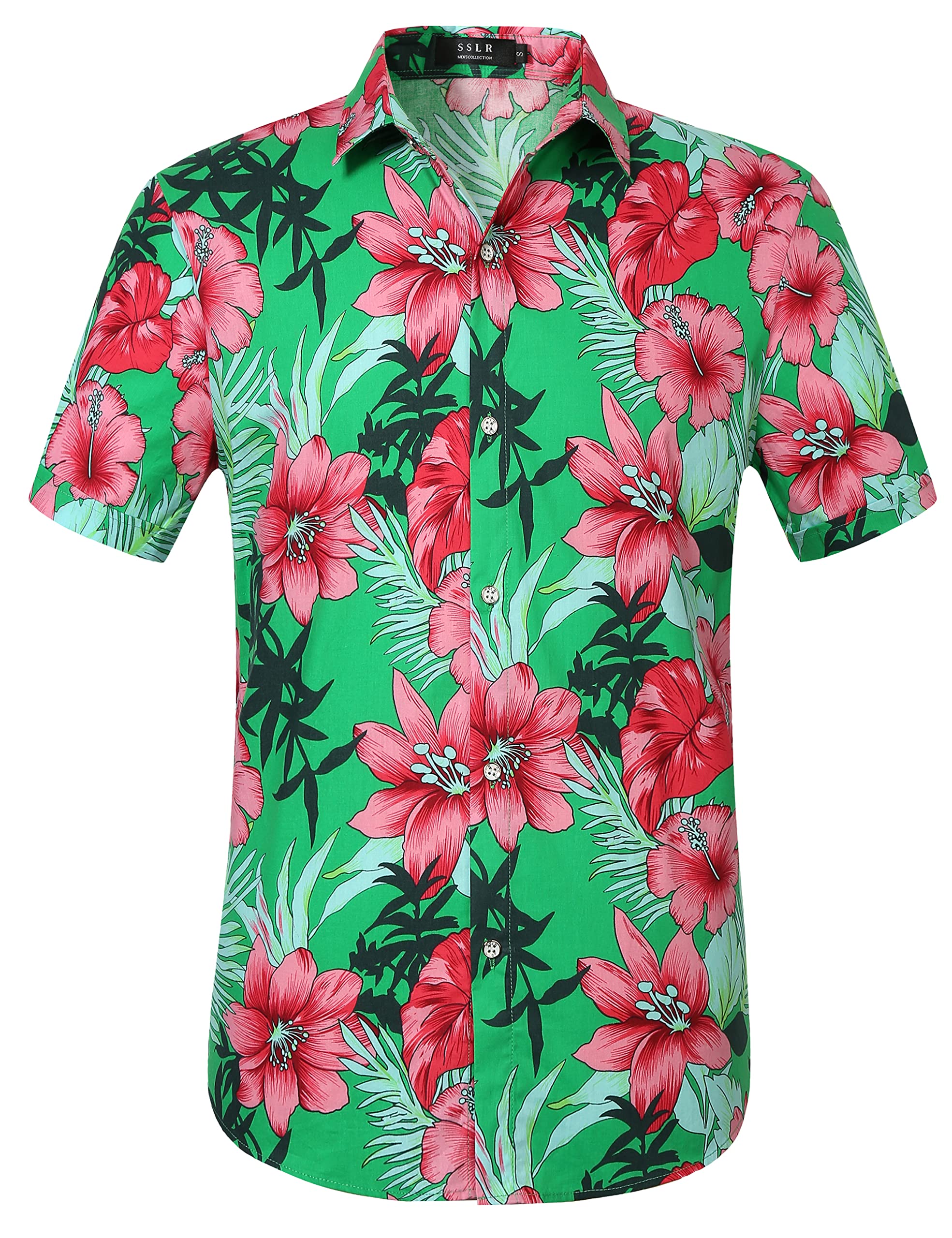 size Large Hawaiian Shirt for Men, Beach Shirts for Men, Tropical Shirts Short Sleeve Floral Casual Button Down (Medium, Green Red)