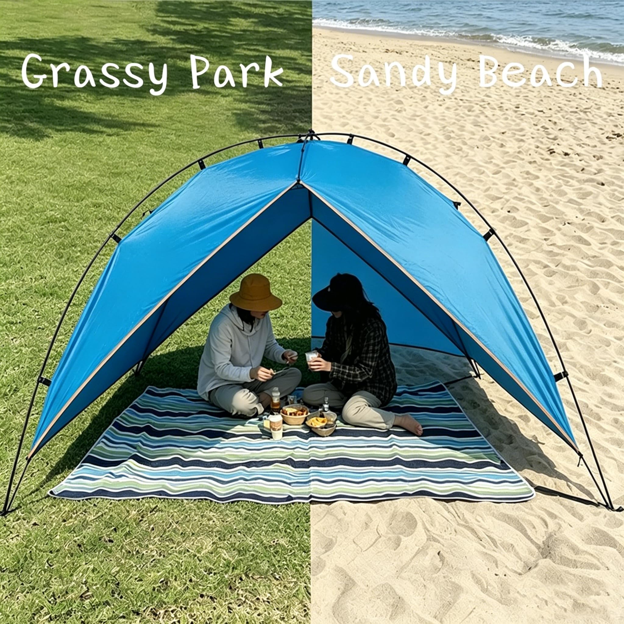 Tente de Plage pour Famille – Facile à Monter, Protection Solaire UPF 50+, Ombrelle Portable pour Jardin, Parc, Camping (2-4 Personnes) (Bleu)