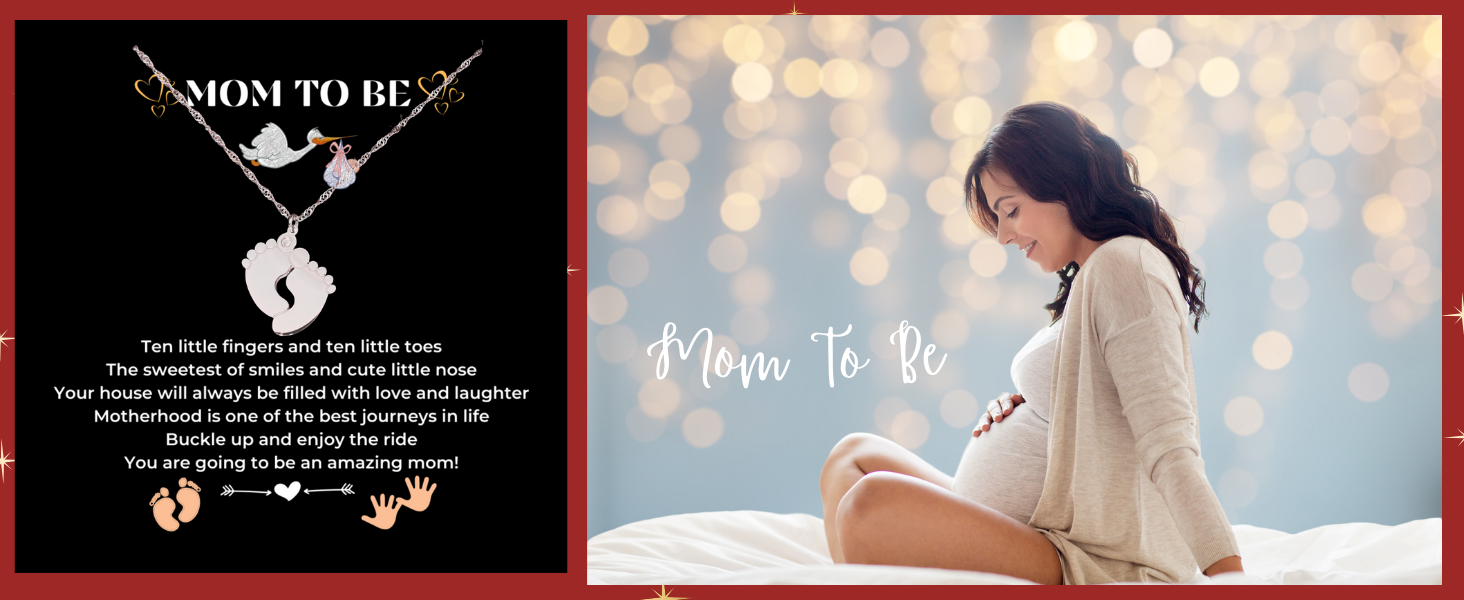 LOTUS-A Mom To Be Gift - Baby Feet Pendant Necklace with a Message Card Pregnancy Present for First Time Moms Expecting Women Pregnant Wife Sister Daughter Mother's Day Christmas Birthday