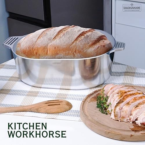 Miniatura 4 de Magnaware Horno holandés de aluminio fundido, 8 cuartos de galón, olla ovalada con tapa para familias y fiestas, utensilios de cocina cajún ligeros