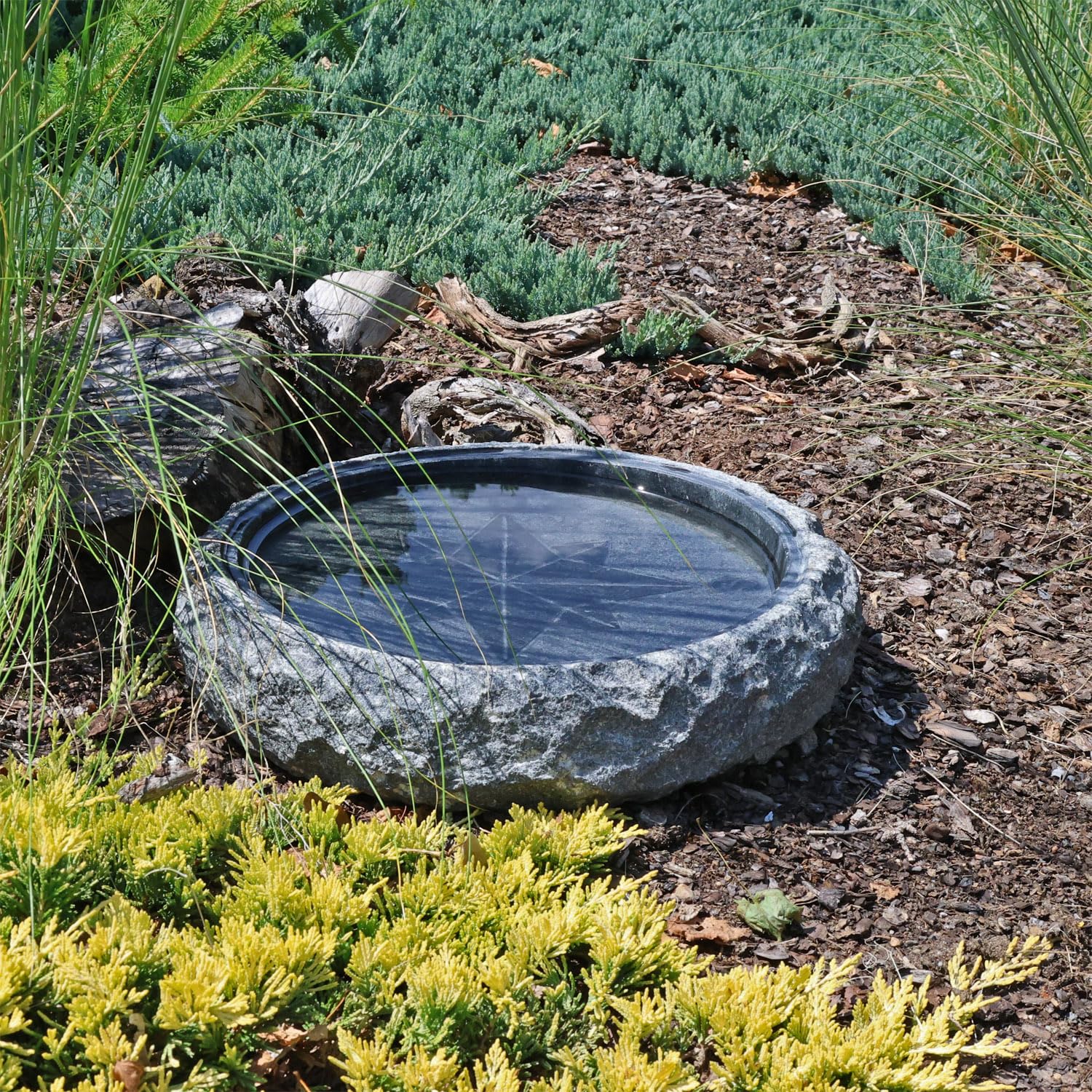 CLGarden Granit Vogeltränke Windrose Ø 35cm Vogelbad Insektentränke Stein Garten Winterfest frostsicher Wasserschale Vögel