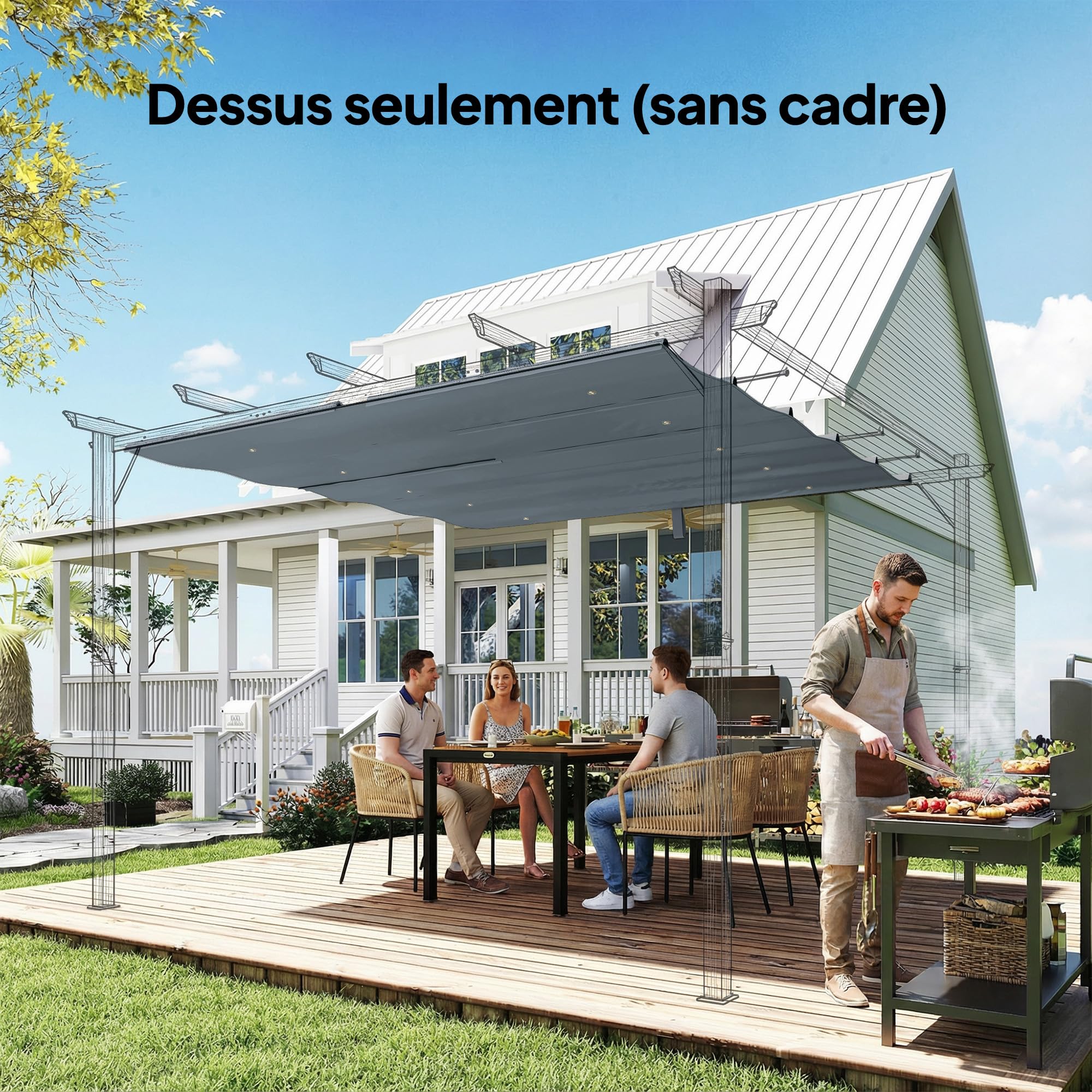 Outsunny Toile de Toit pour pergola Bâche pour Pergola rétractable de 3 x 3 m, Toile Uniquement 288 x 298 cm en Polyester 180g/m³, Protection Solaire 30+, Gris foncé