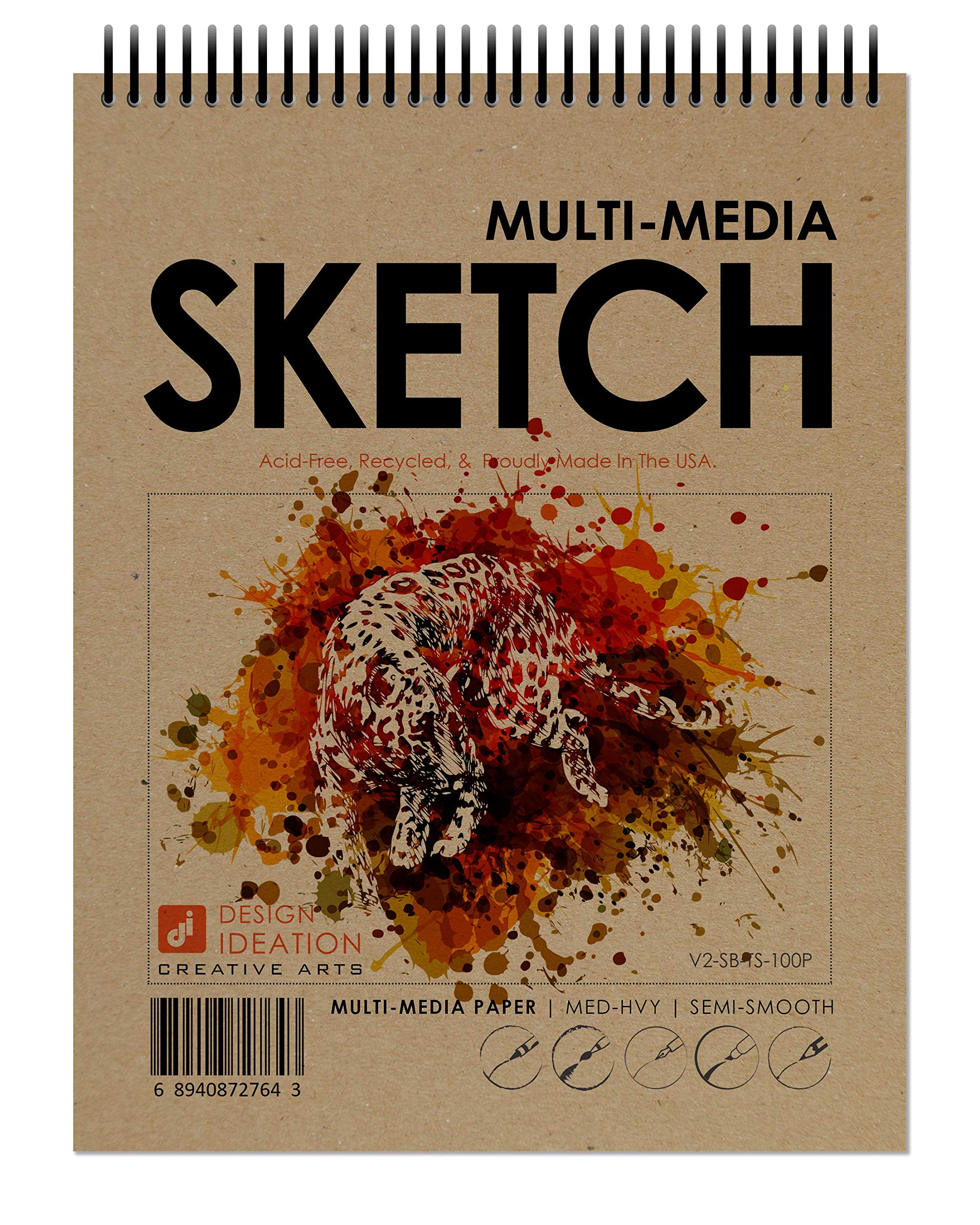 Design IdeationMulti-Media Sketch Book. Spiral Bound, Heavy Paper Sketchbook for Pencil, Ink, Marker, Charcoal and Watercolor Paints. Great for Art, Design and Education. (8.5" x 11")