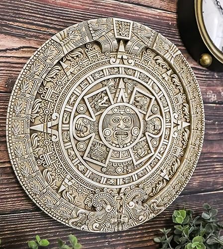 Miniatura 8 de Ebros Gift Mexica Aztec Maya Solar Xiuhpohualli & Tonalpohualli Calendario de pared auspicioso pintado a mano Escultura Decoración Escultura 10.75