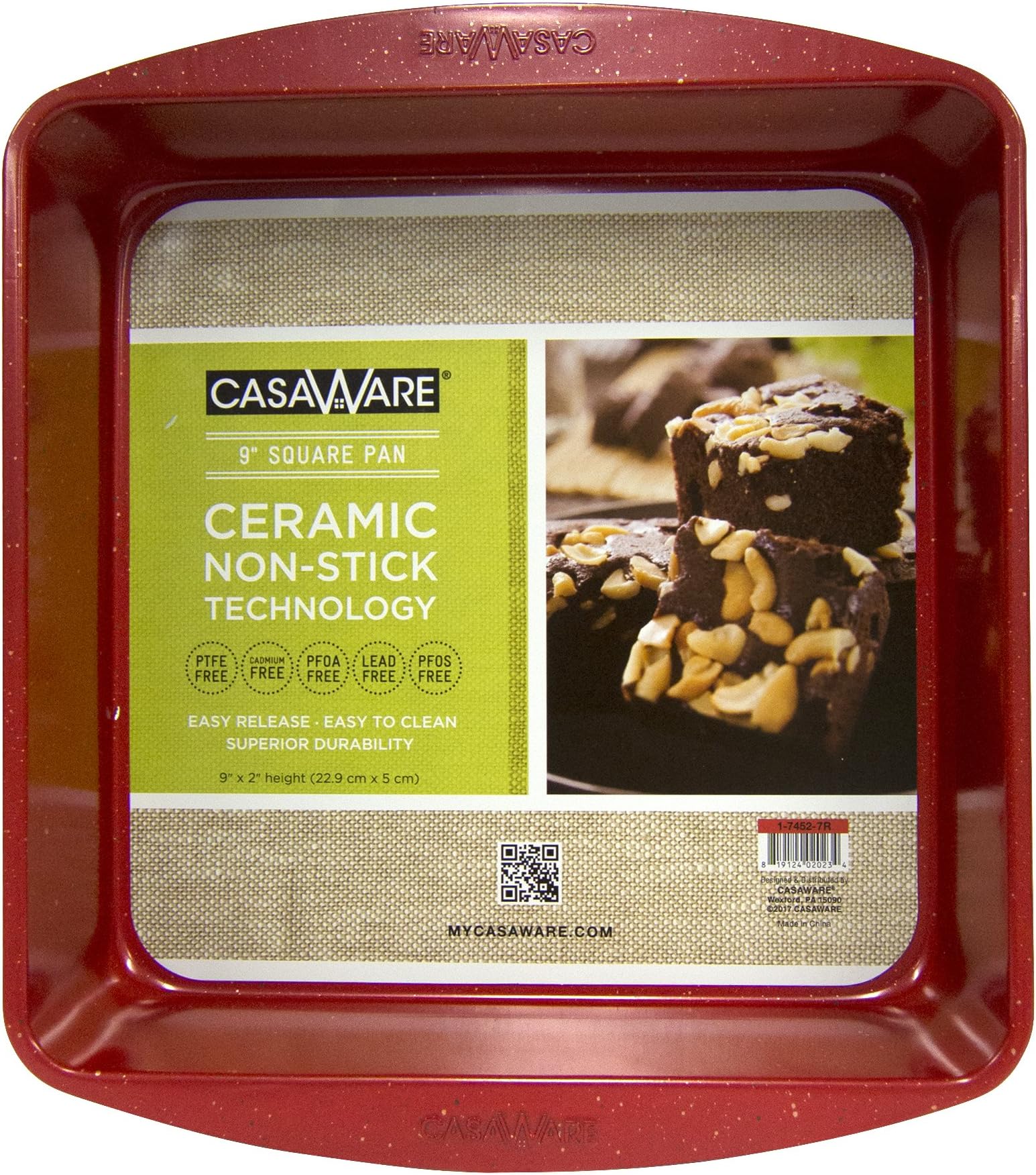casaWare Ceramic Coated NonStick 9in Square Cake Pan (Red Granite)