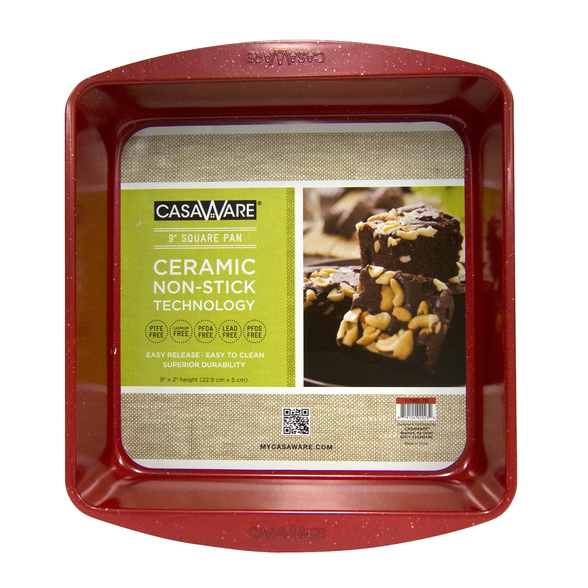 casaWare Ceramic Coated NonStick 9in Square Cake Pan (Red Granite)