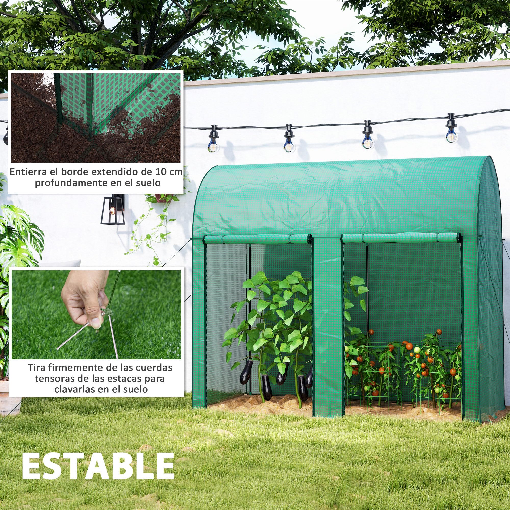 Outsunny Invernadero de Exterior Invernadero de Jardín con 2 Puertas Enrollables con Cremallera Marco de Acero y Cubierta de PE 140g/m² Anti-UV Impermeable para Plantas Flores 200x100x178 cm Verde