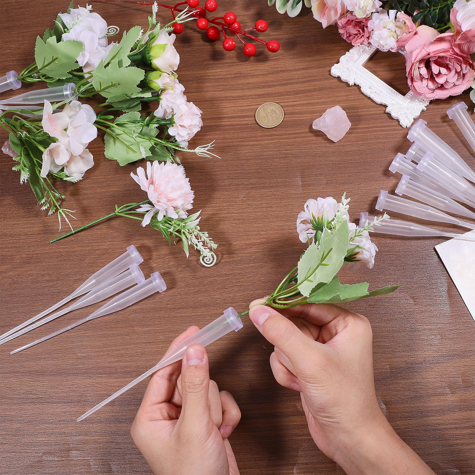 GLOBLELAND 50Pcs 5.7inch Transparent Stem Water Tubes for Flowers with PVC Caps Floral Stem Clear Water Tube Plastic Cultivation Tubes Supplies for Fresh Flowers Arrangements - Image 3