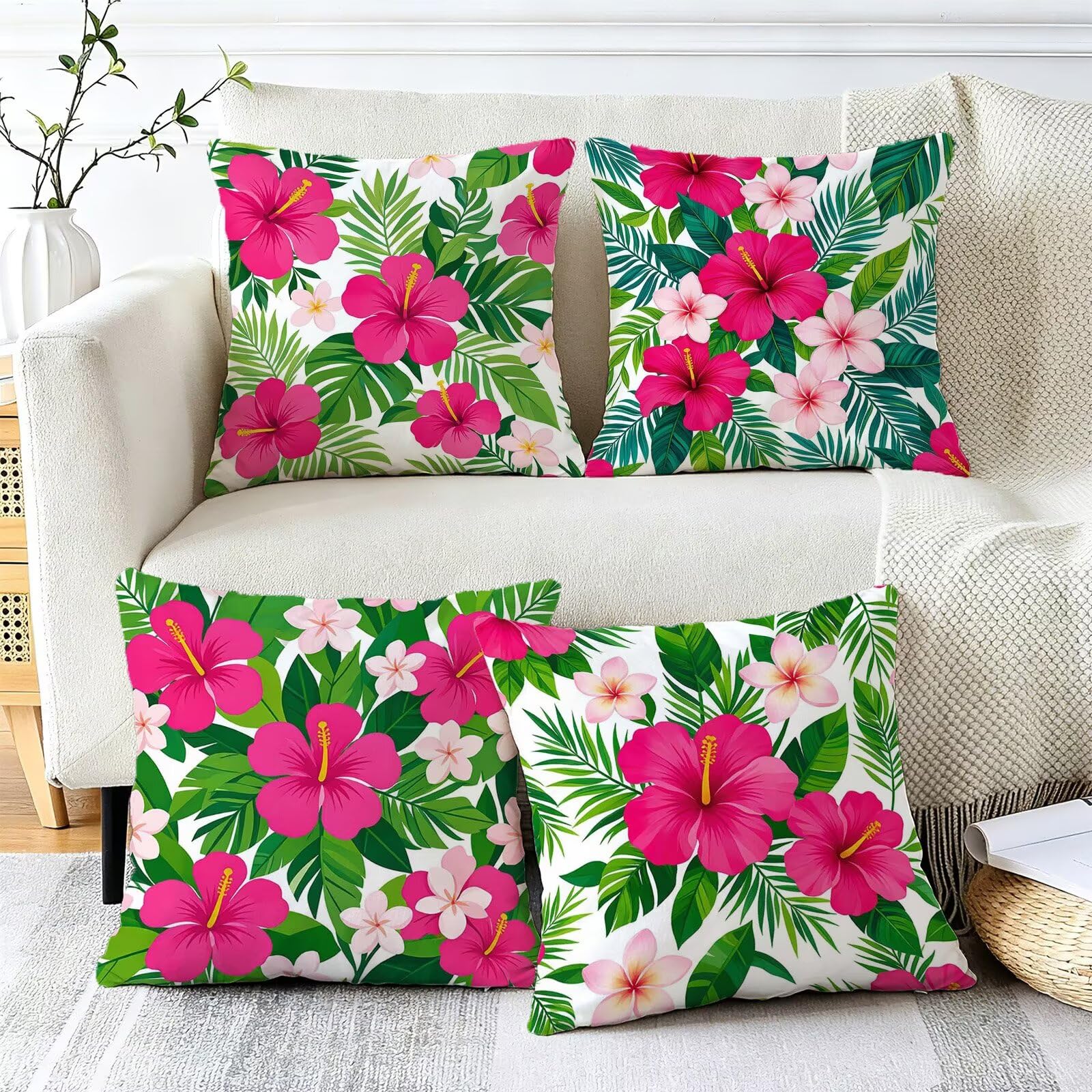 Coussin Exterieur Impermeable Rose, Taie Oreiller 45x45 Set de 4, Cod-3337