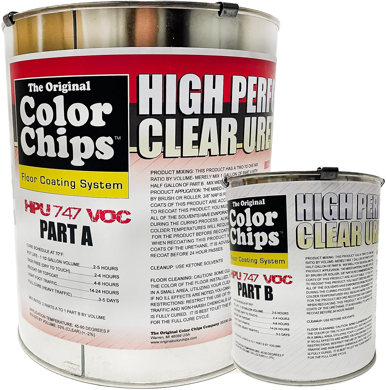 Original Color Chips HPU 747 Two-Component Polyester/Aliphatic Polyurethane Floor Sealer, Clear, Gloss (VOC Compliant, 1.5gal Kit)