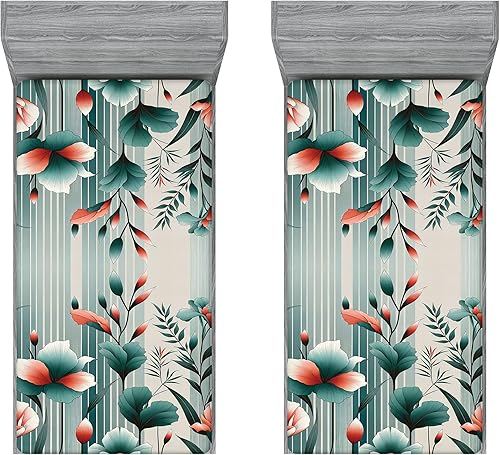 Miniatura 182 de Ambesonne - Sábana bajera ajustable multicolor, en colores y tres tamaños Azul y gris,Verde Militar Sage Green,Ámbar beige,Negro Grey White,Azul