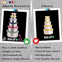 Vista 2 de 12 piezas – 6 recipientes de acero inoxidable + 6 tapas de silicona Contenedor de aperitivos de acero inoxidable 304 Recipientes anidables