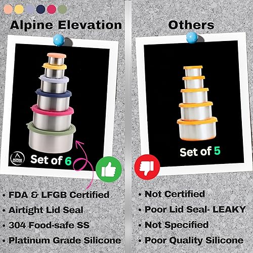 Miniatura 2 de 12 piezas 6 recipientes de acero inoxidable + 6 tapas de silicona Contenedor de aperitivos de acero inoxidable 304 Recipientes anidables para