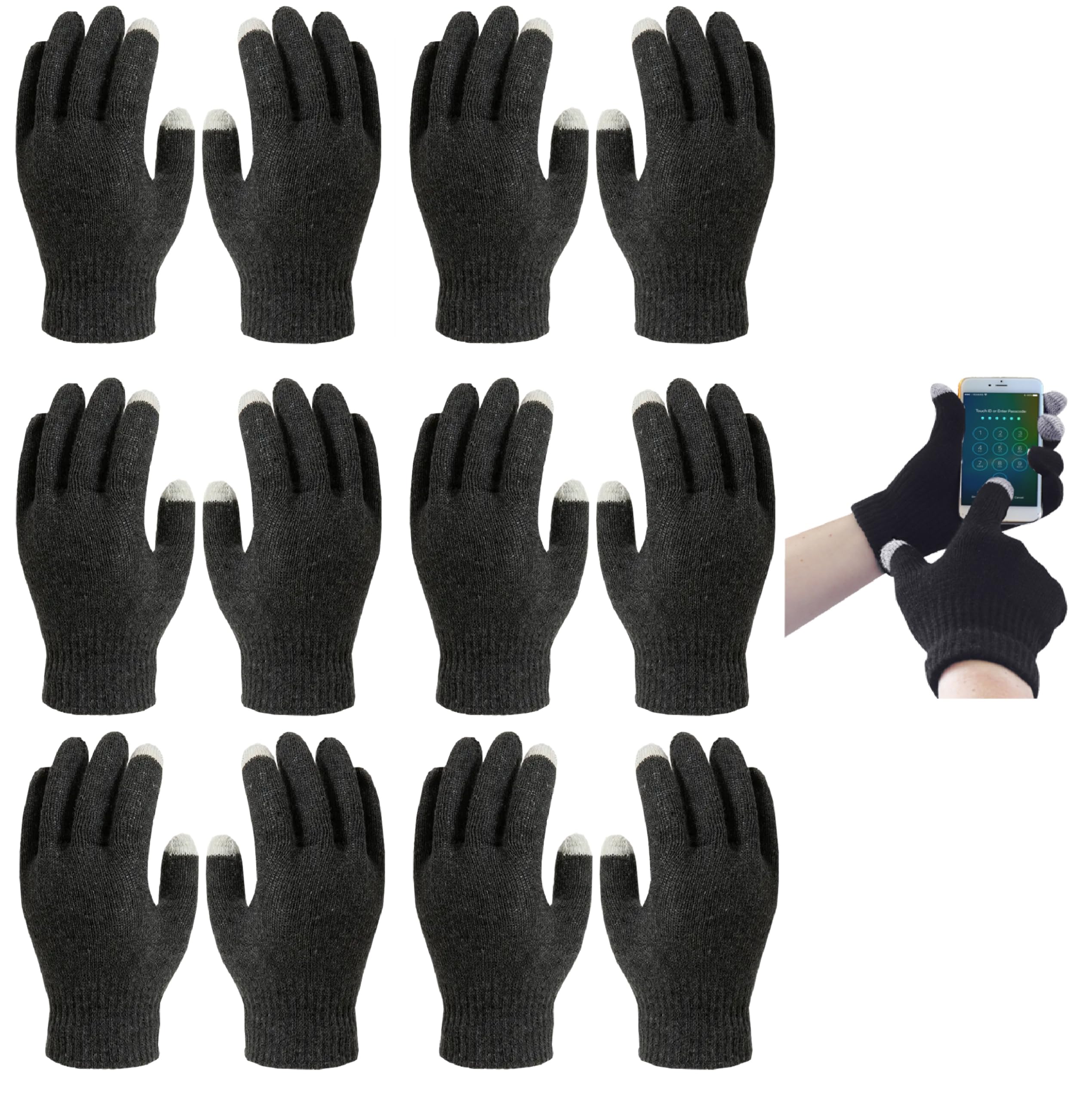 Onlybee Men's Black 6 Pairs Of Touchscreen Winter Woolen Gloves For And Wo Winter Warm Touch Screen One Size