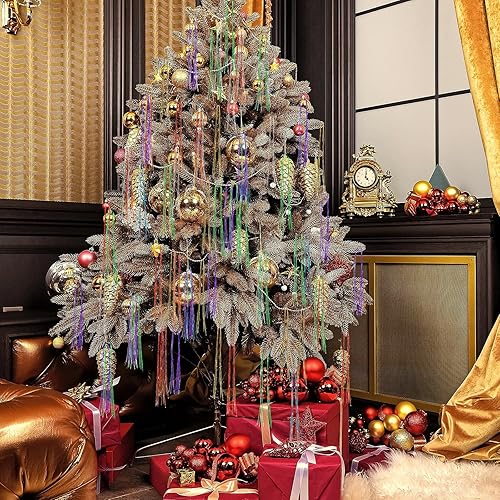 Vista 31 de Boao Guirnalda de flecos de oropel iridiscente de 10000 hebras para decoración de árbol de Navidad, suministros de fiesta de graduación, decoración