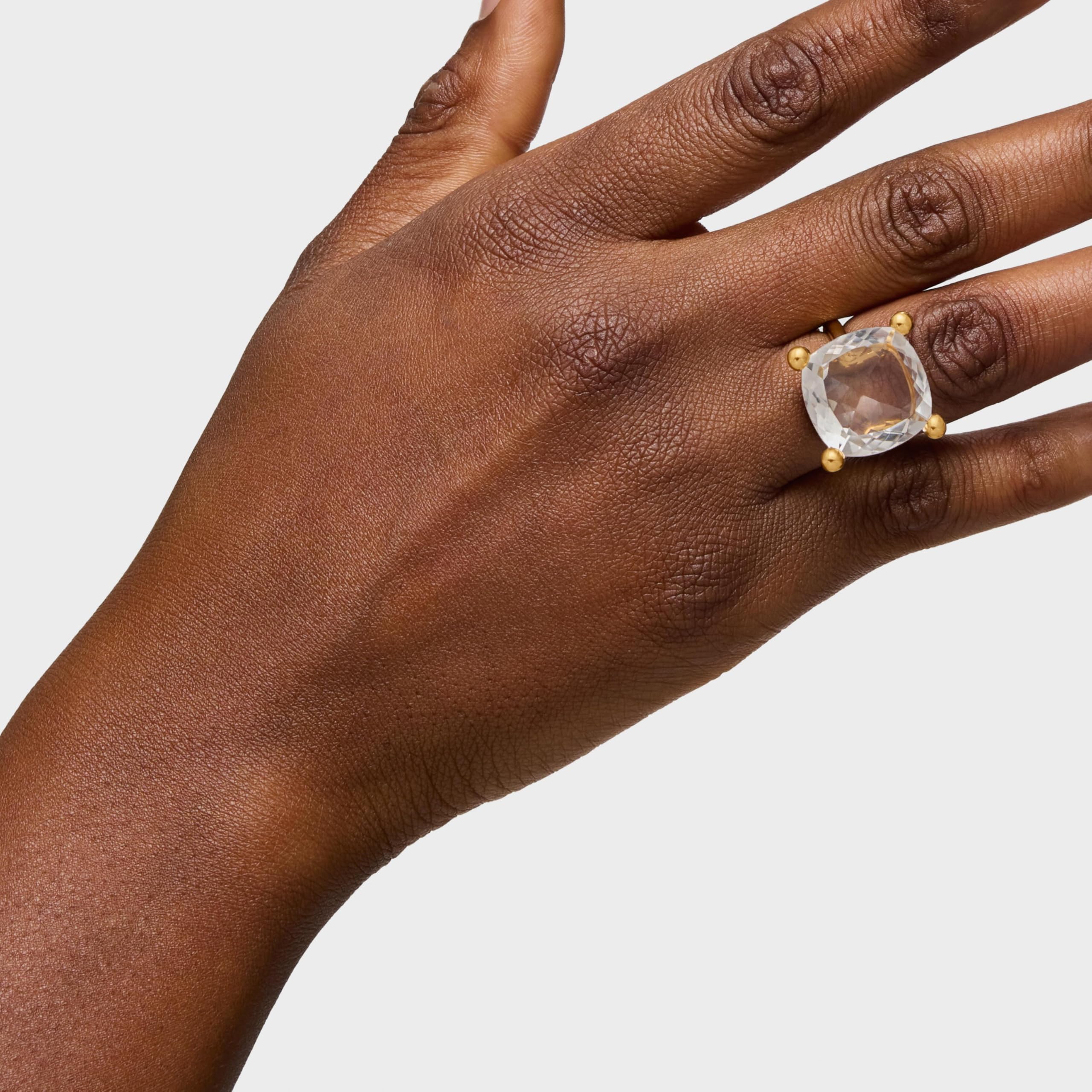 TOUS Anillo grande con baño de oro 18 kt sobre plata y cuarzo cristal de roca, Para Mujer, Colección Color White