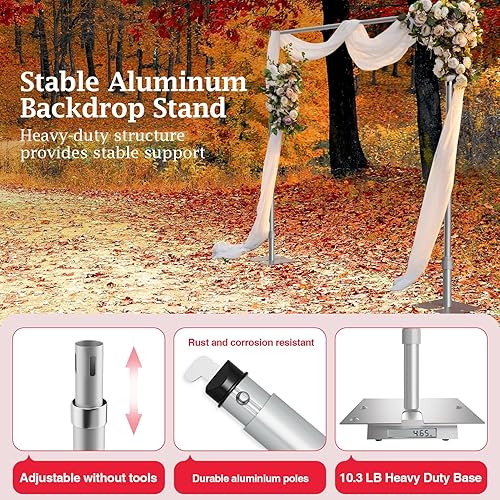 Miniatura 6 de EMART Kit de soporte de fondo de tubo y cortina, fondo de fotos ajustable resistente de 10 x 10 pies, marco de metal con base plana para bodas,