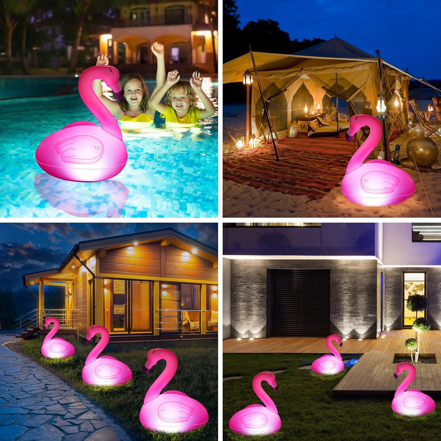 Toodour Floating Pool Lights, 2 Packs Solar Flamingo Pool Lights that Float, Waterproof Glow in The Dark Inflatable Solar Powered Flamingo Light for Swimming Pool, Party, Garden, Patio, Outdoor Decor