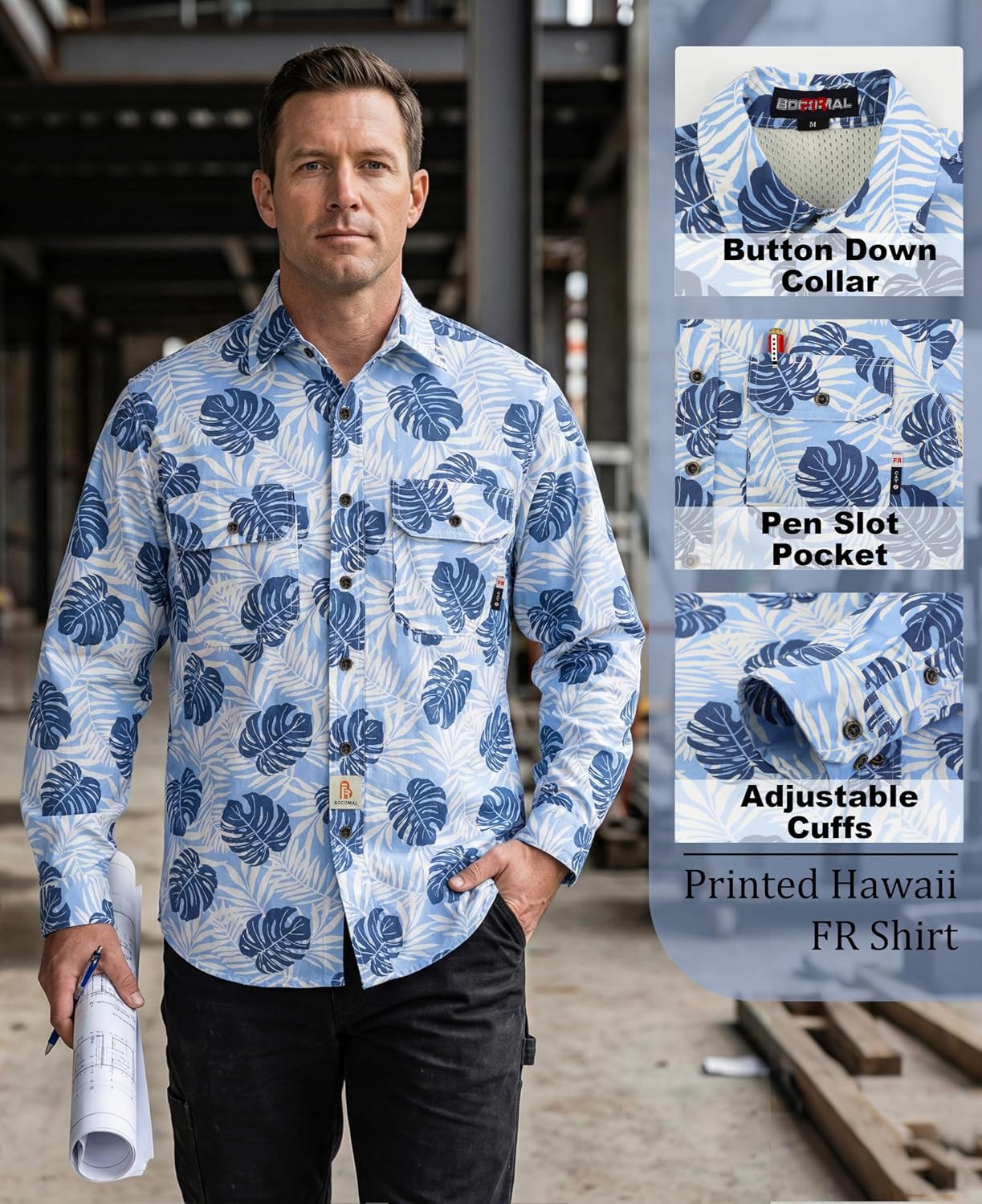 BOCOMAL Mens FR Shirt for Summer Lightweight Vented Mesh Button Down Shirts