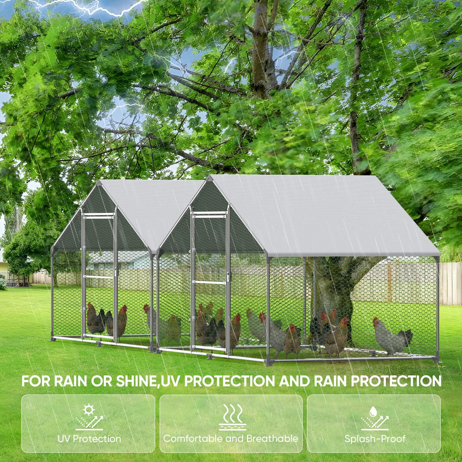 Freilaufgehege-Hühnerstall Käfige-Kleintierstall 3x2x2m, Freigehege Voliere für Hühner mit Schlos, Hühnerhaus Freilaufgehege, PVC-Beschichtetes Schatten Dach, Geflügelstall für Hasen Kleintiere