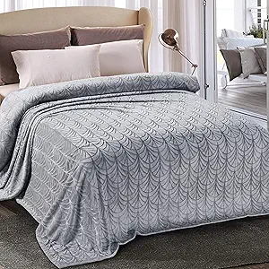 Whale Flotilla Flannel Fleece Twin Size Blanket for Bed, Soft Fluffy Velvet Bedspread Coverlet with Decorative Vintage Pattern for All Season, Warm and Lightweight, 60x80 Inch, Silver Grey