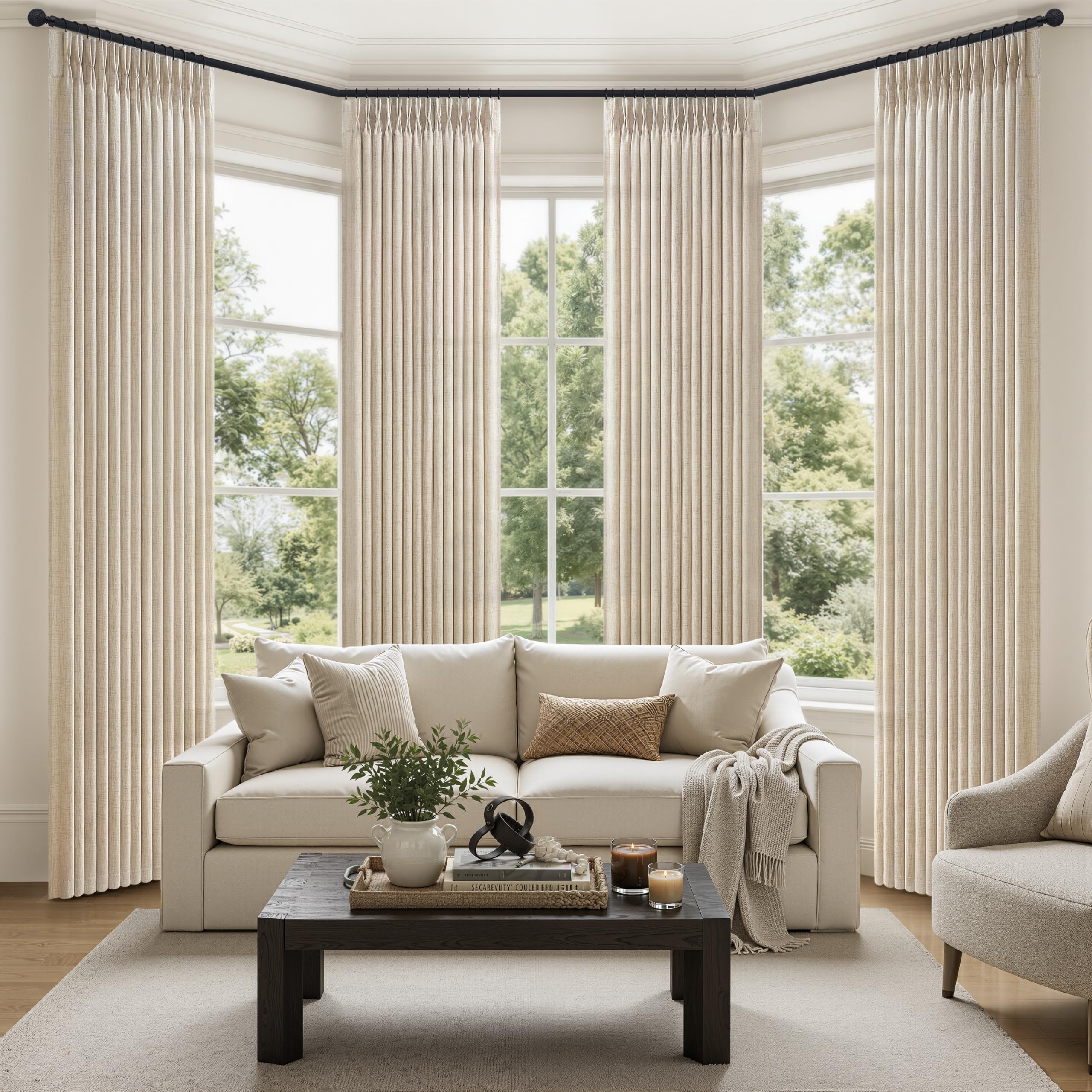 LuxuNap 108 Inch Pinch Pleated Natural Curtains