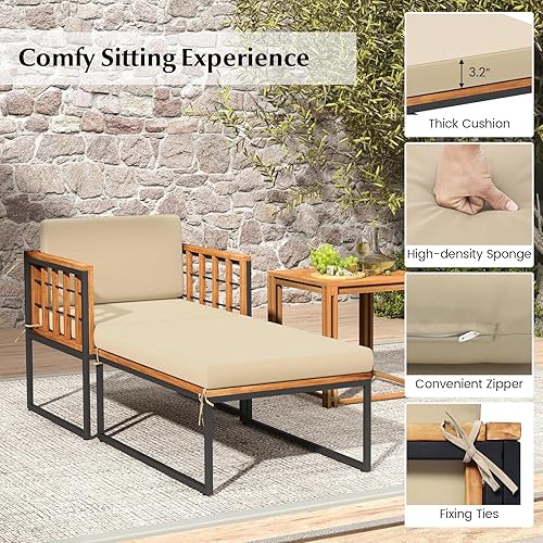 Miniatura 7 de Tangkula Tumbona para exteriores, madera de acacia, resistente, capacidad de peso de 1200 libras, juego de silla de patio y otomana para patio