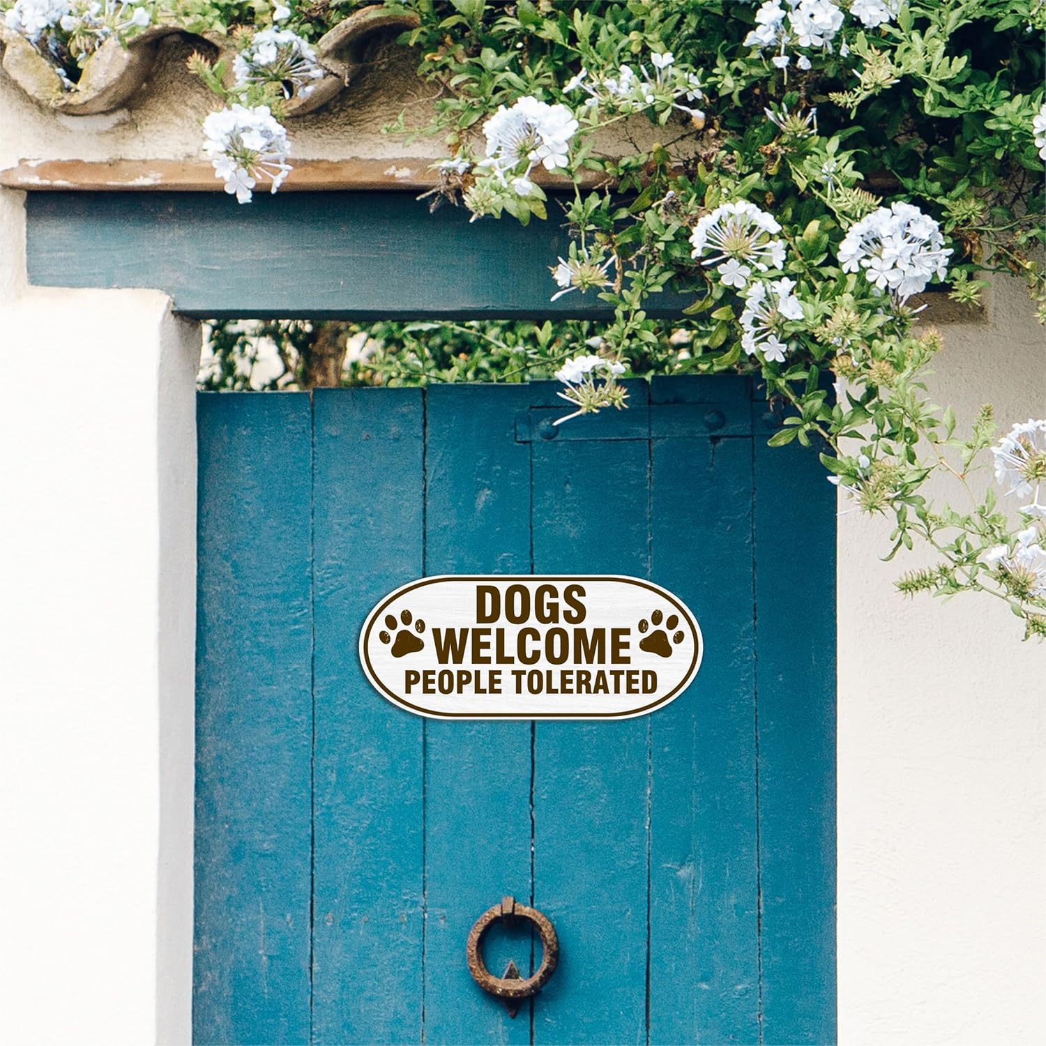 Dogs Welcome People Tolerated - 11.8"X 5" Oval Wooden Hanging Sign With Hooks, White Dog Paw Farmhouse Porch Indoor Outdoor Yard Sign, Gift For Dog Lover, Home & Office Wall Decor & Accessories - C07 - Image 3