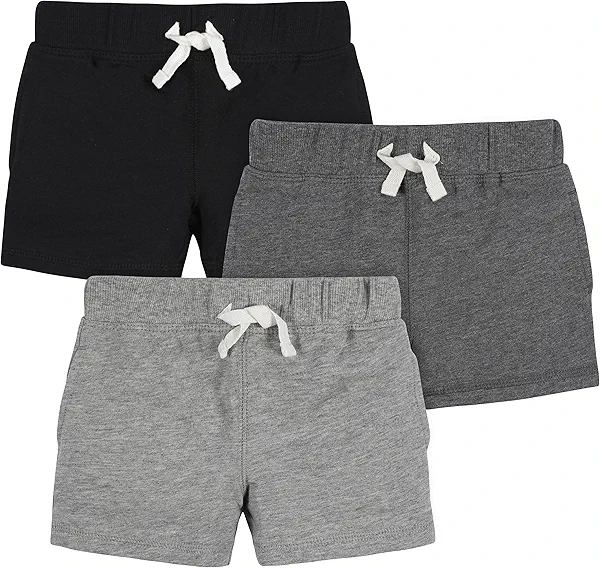 Gerber Baby Boys 3-Pack Pull-On Knit Shorts, Gray & Black, 12 Months