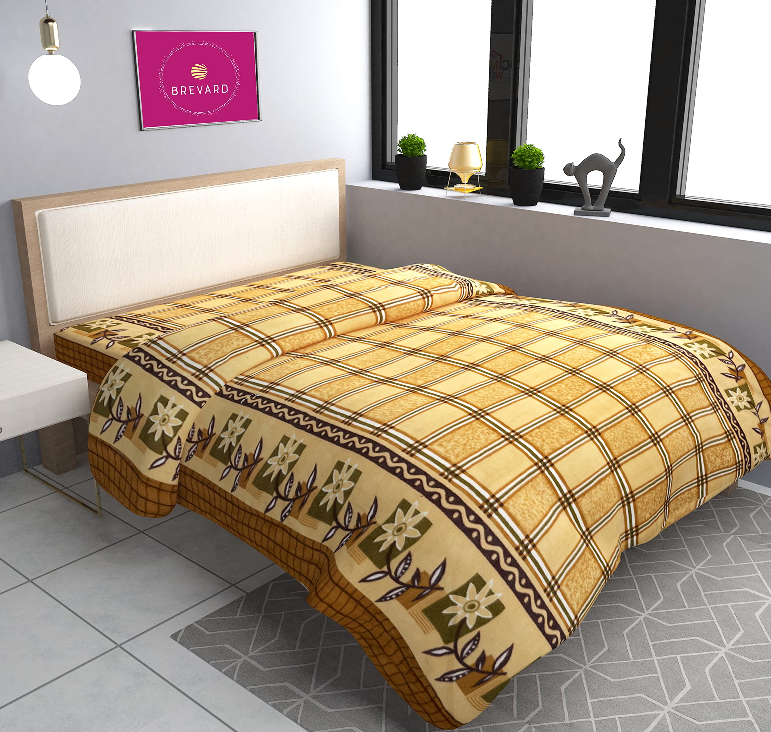 BREVARD Single Bed Woolen Fabric Checkered Design Quilt Cover/Duvet Cover/Rajai Cover/Blanket Cover for Winter (70×90 Inches, Mustard)-image-32