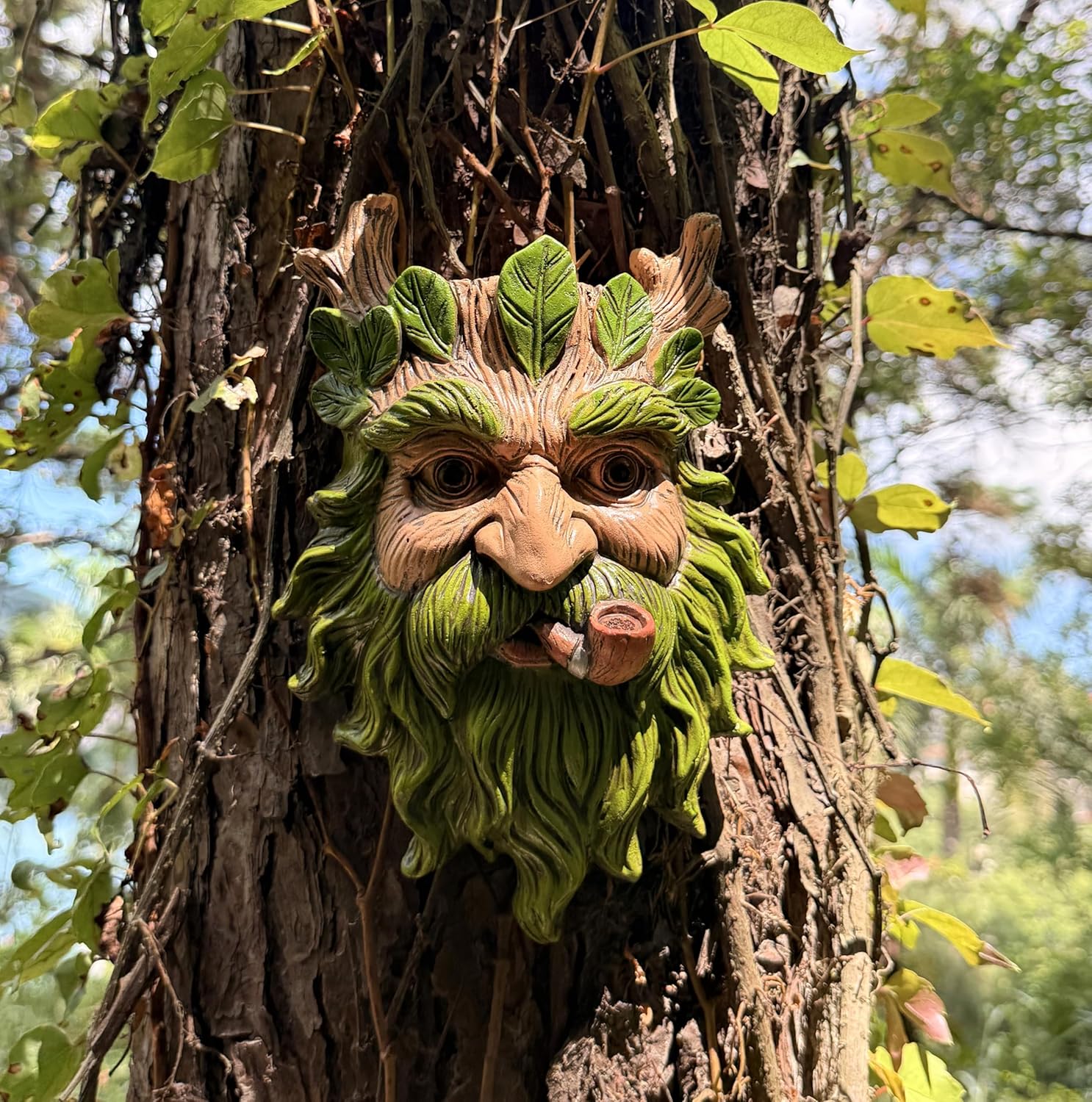 coolboy Tree Faces Bird Feeder Garden Decor,Whimsical Tree Hugger Sculpture,Funny Old Man Bird Feeders with a Pipe for Outdoor & Fences,Trees Decoration Outdoor Wallmounted Statue