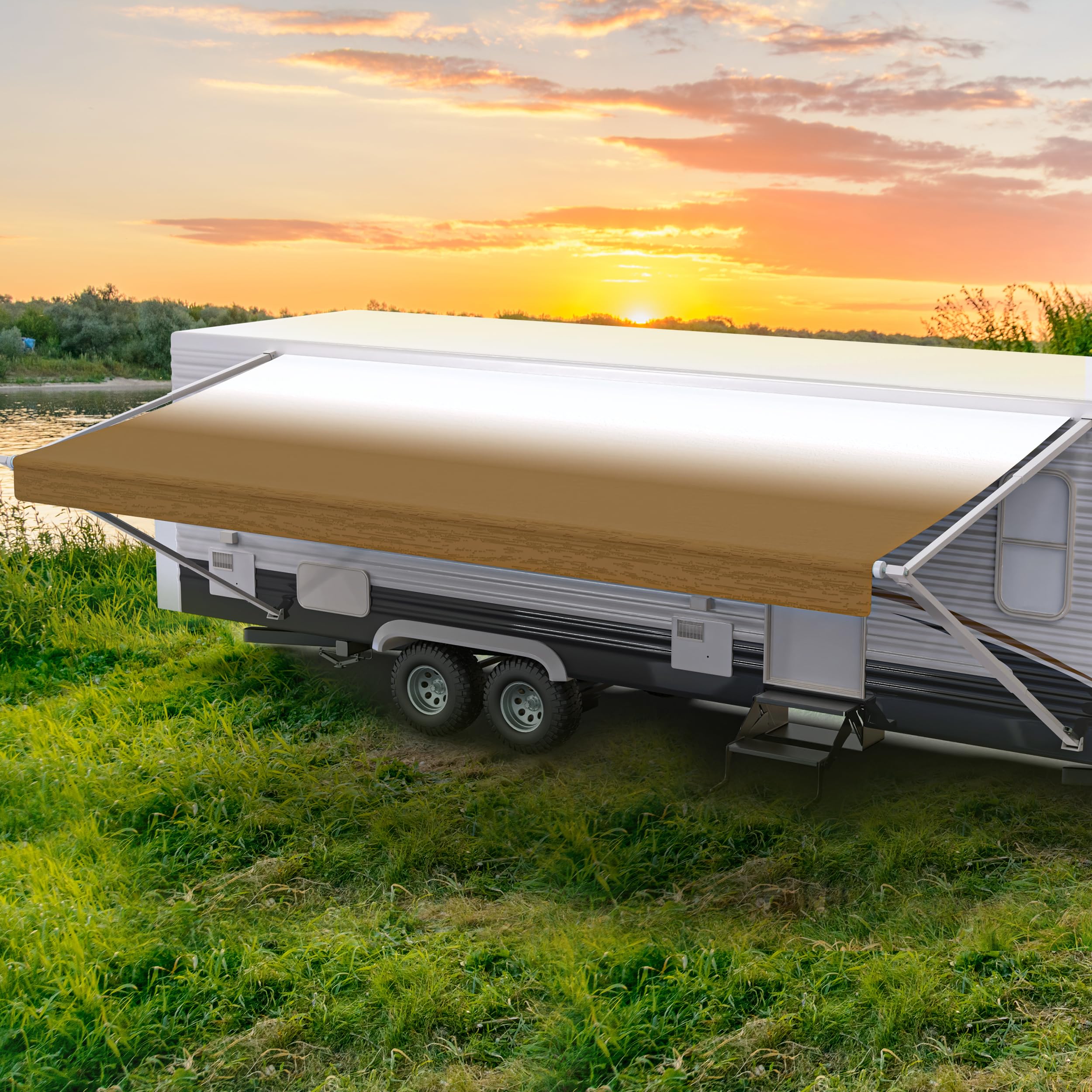 ShadePro - RV Awning Fabric Replacement - Premium Grade Weatherproof Vinyl - Universal Outdoor Canopy for Camper, Trailer, and Motorhome Awnings - Dune Fade - 18' (Fabric 17' 2")