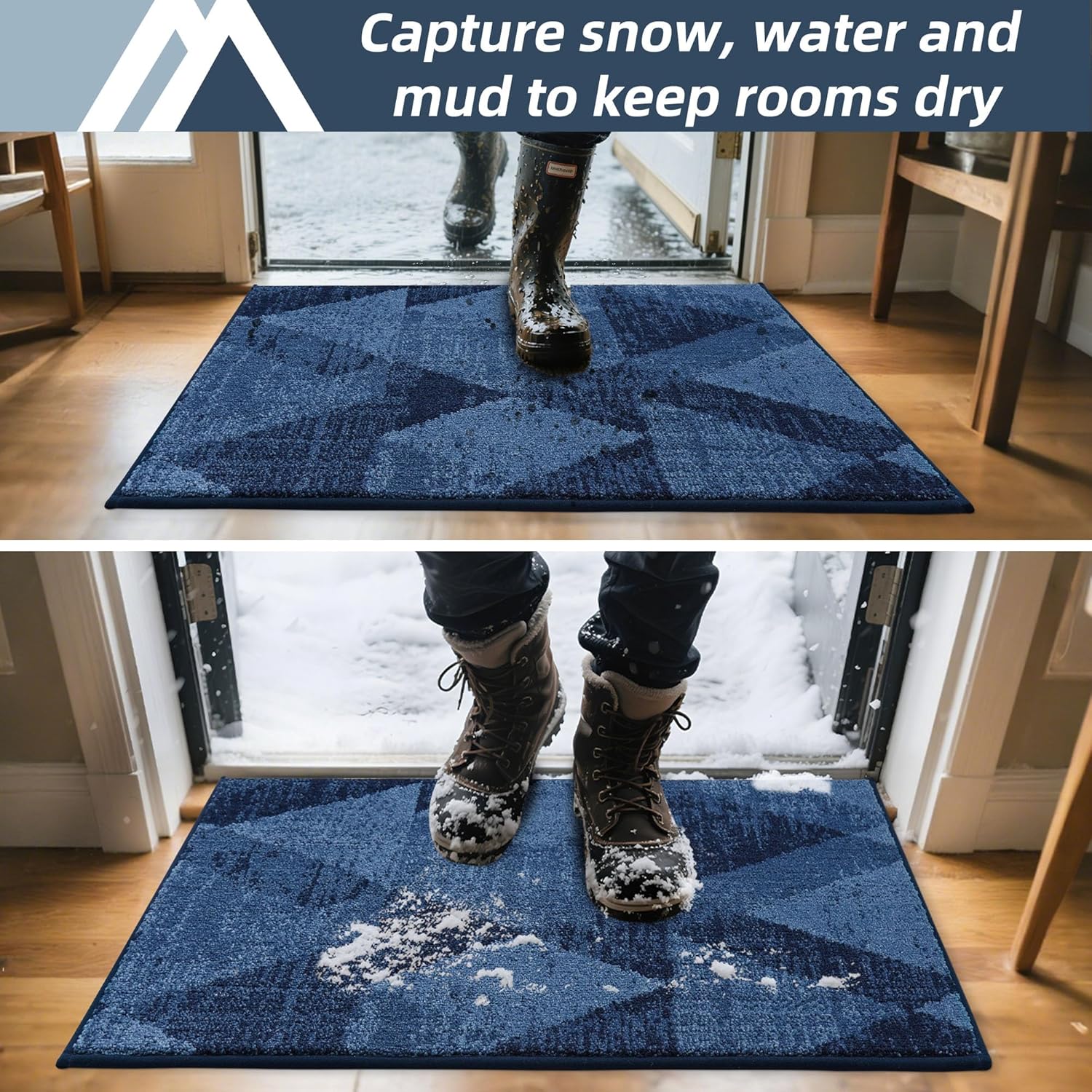 cosy homeer entryway rugs doormat 32"x48", non-slip absorbent polyester, washable rugs for front door, dirty paws & high traffic areas, blue blue 4' x 2'8" (rectangular)