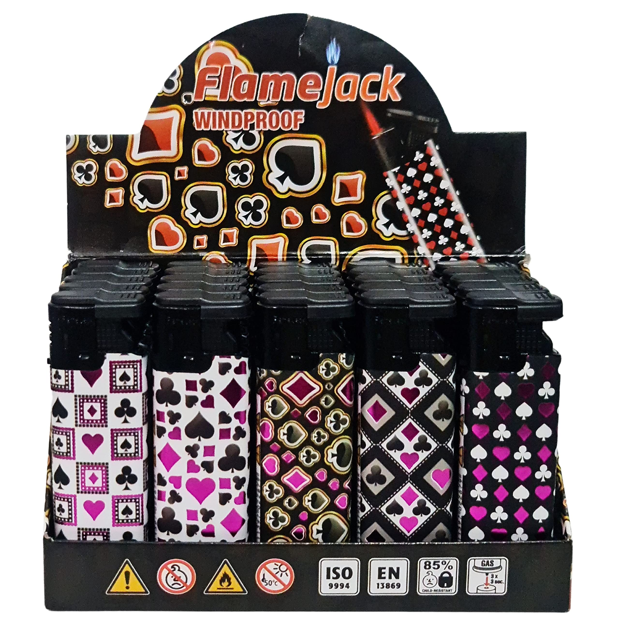 Zactly - 5 x FlameJack Colourful Windproof Dustproof Jet Lighters Really Powerful – LIMITED EDITION (Card Games)